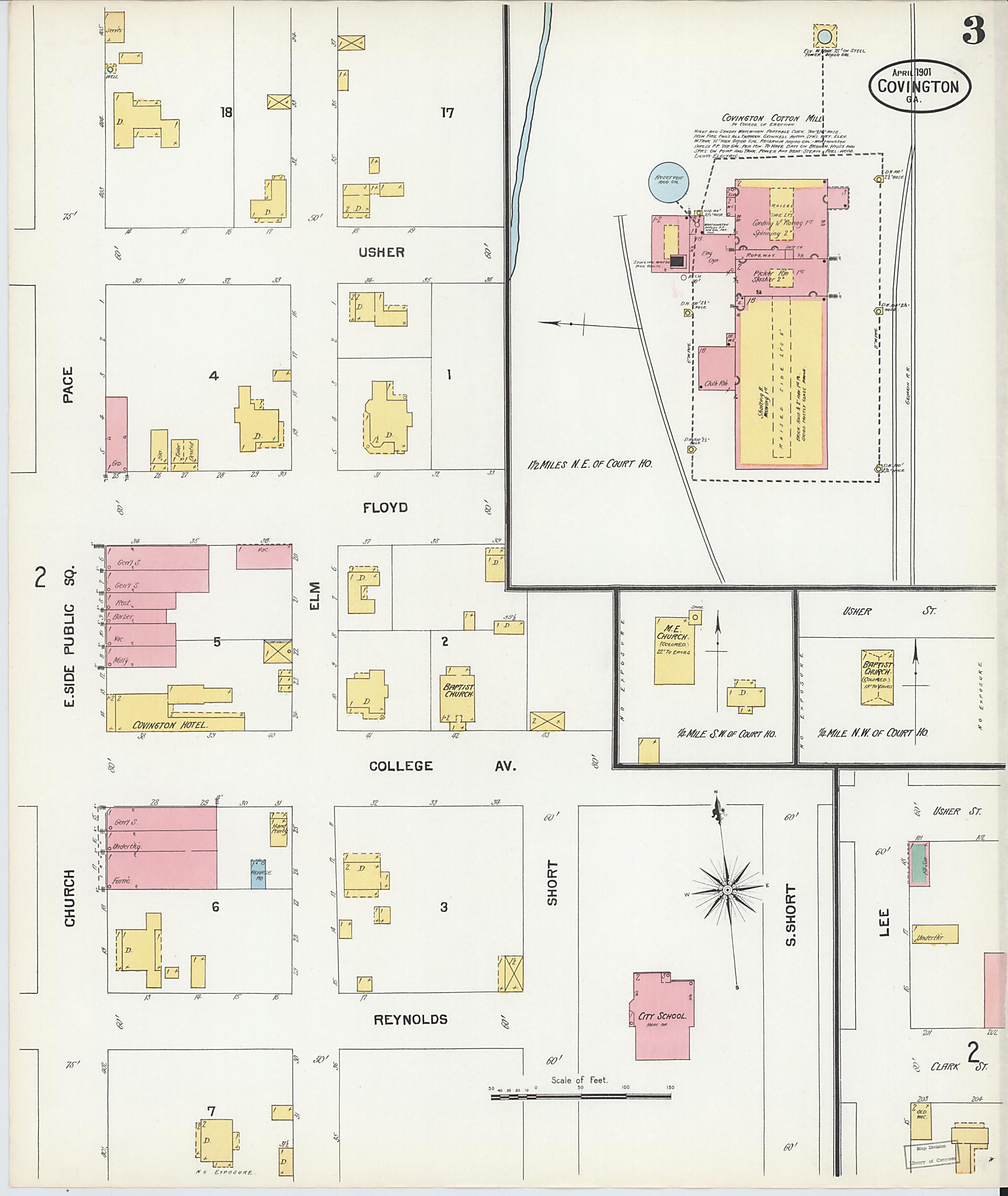 This old map of Covington, Newton County, Georgia was created by Sanborn Map Company in 1901