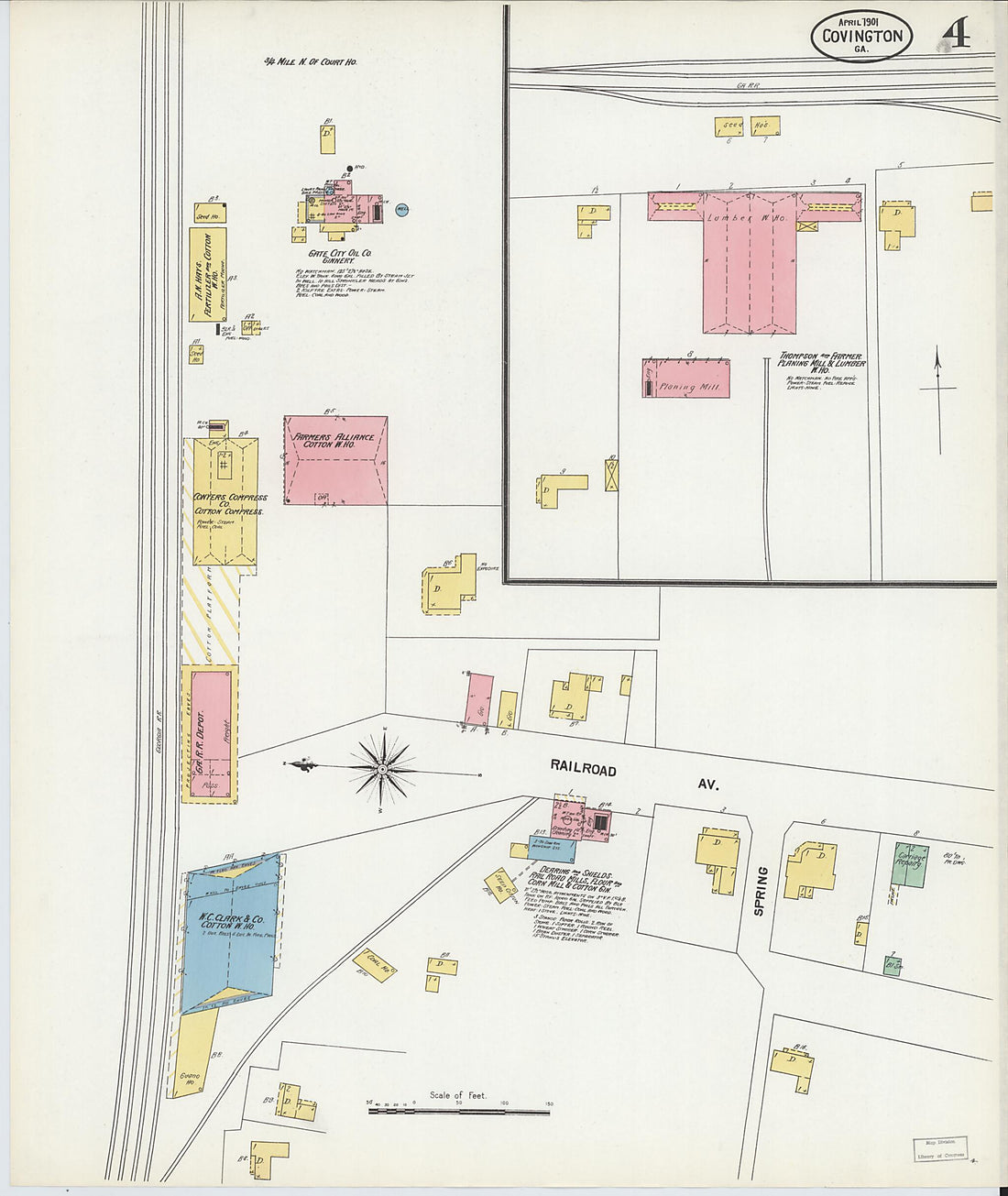 This old map of Covington, Newton County, Georgia was created by Sanborn Map Company in 1901