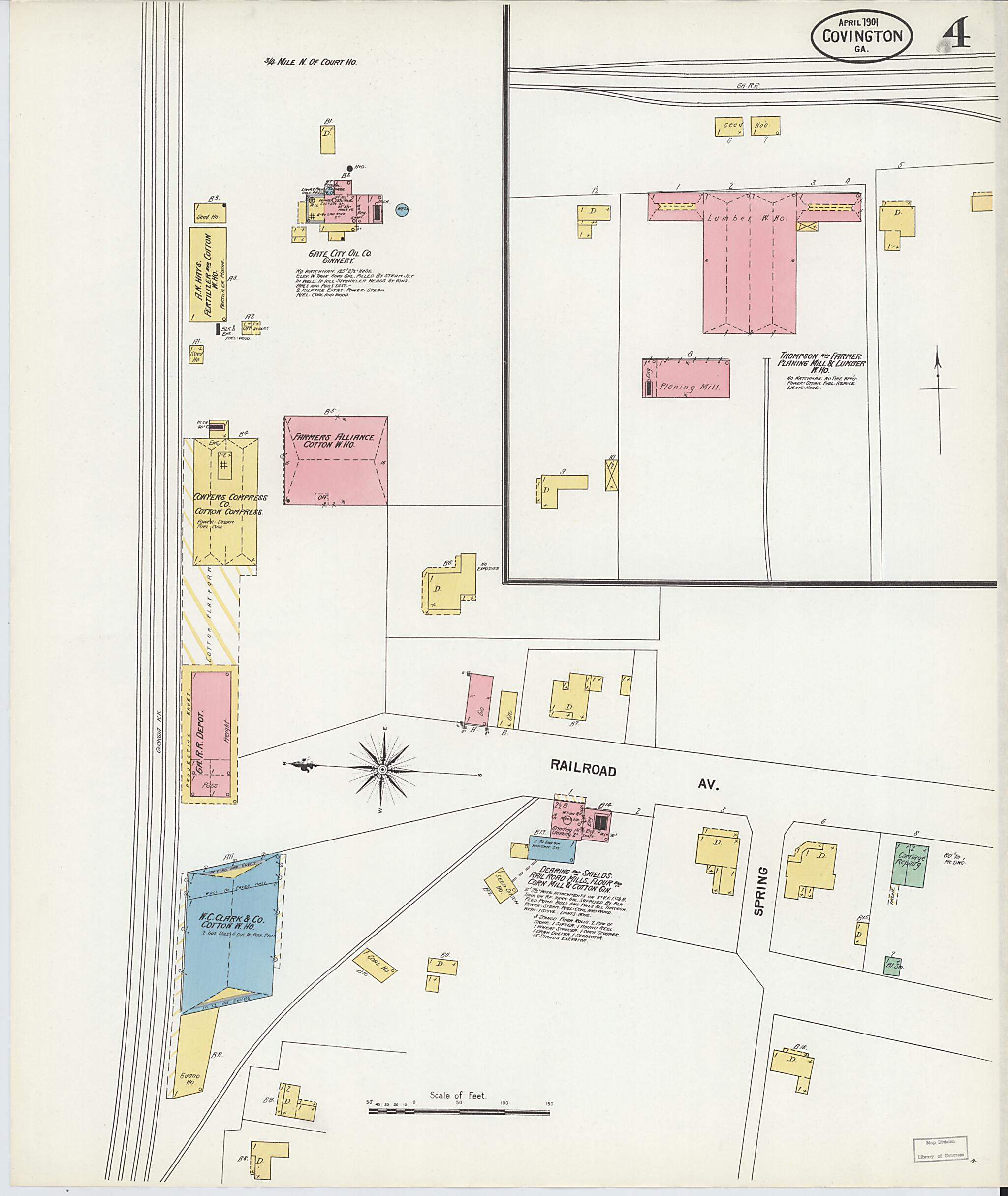 This old map of Covington, Newton County, Georgia was created by Sanborn Map Company in 1901