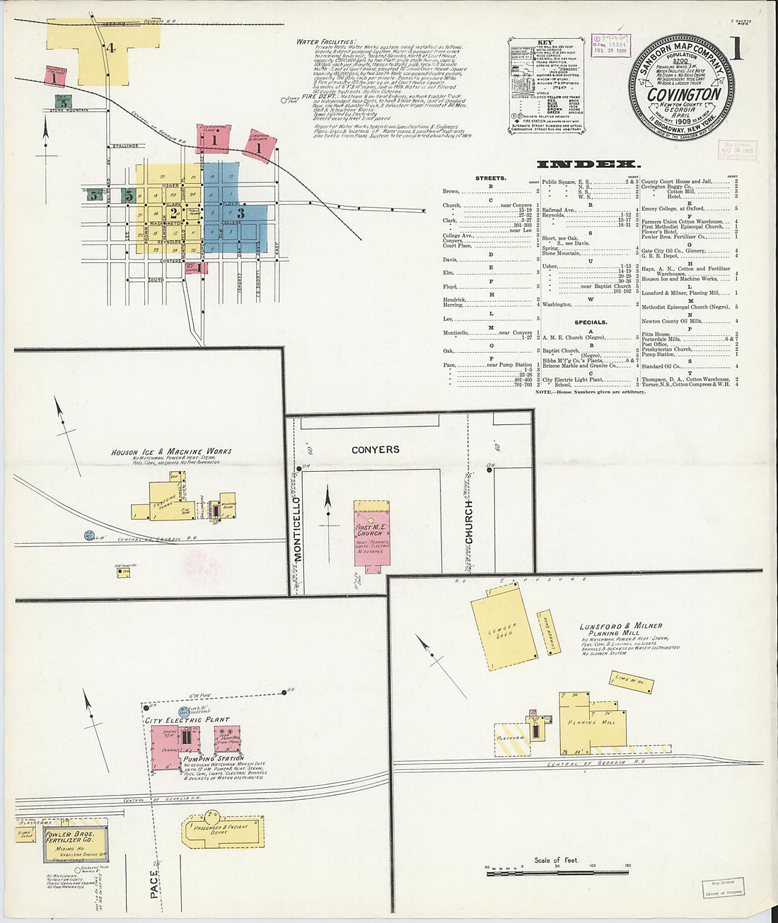 This old map of Covington, Newton County, Georgia was created by Sanborn Map Company in 1909