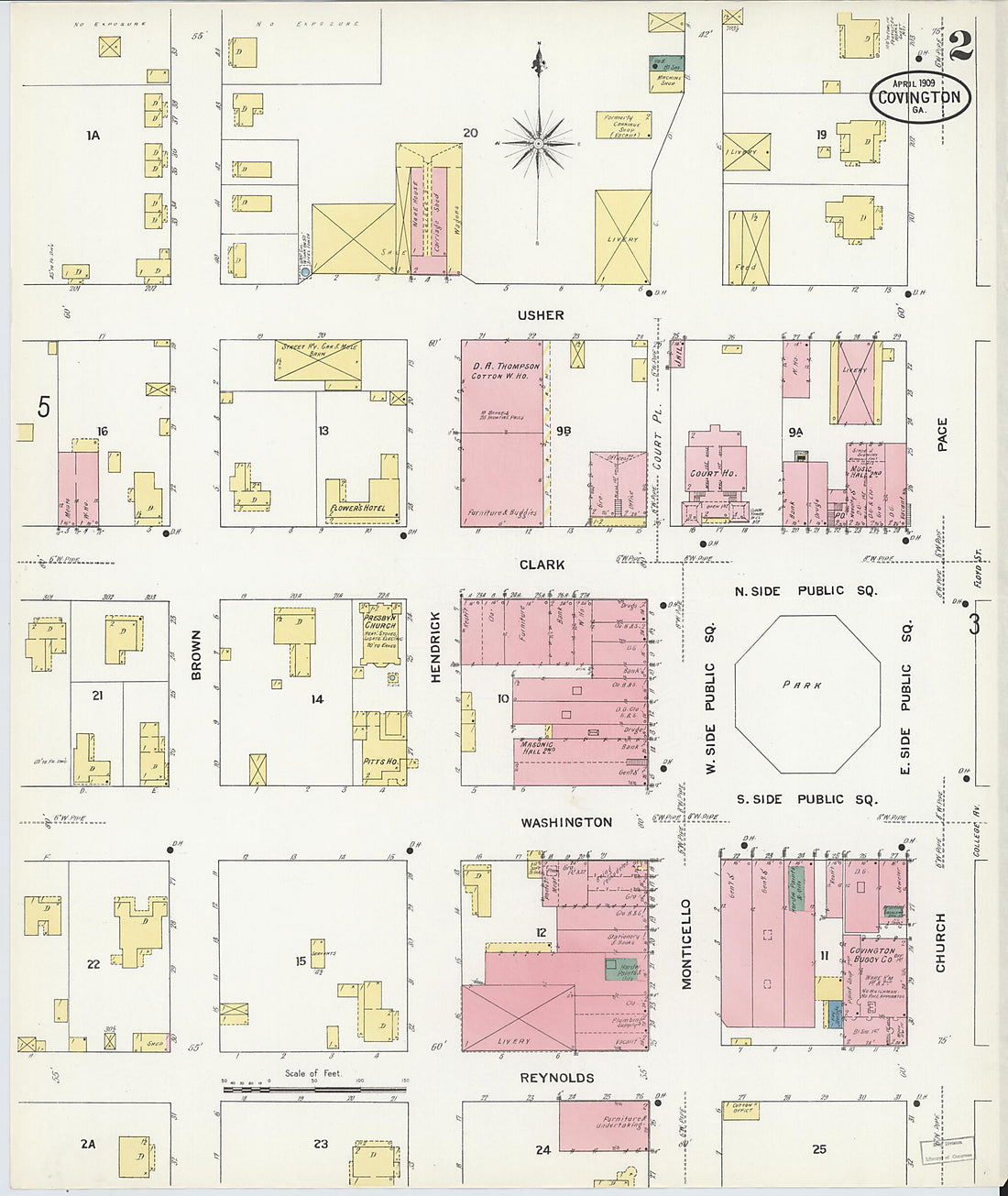 This old map of Covington, Newton County, Georgia was created by Sanborn Map Company in 1909