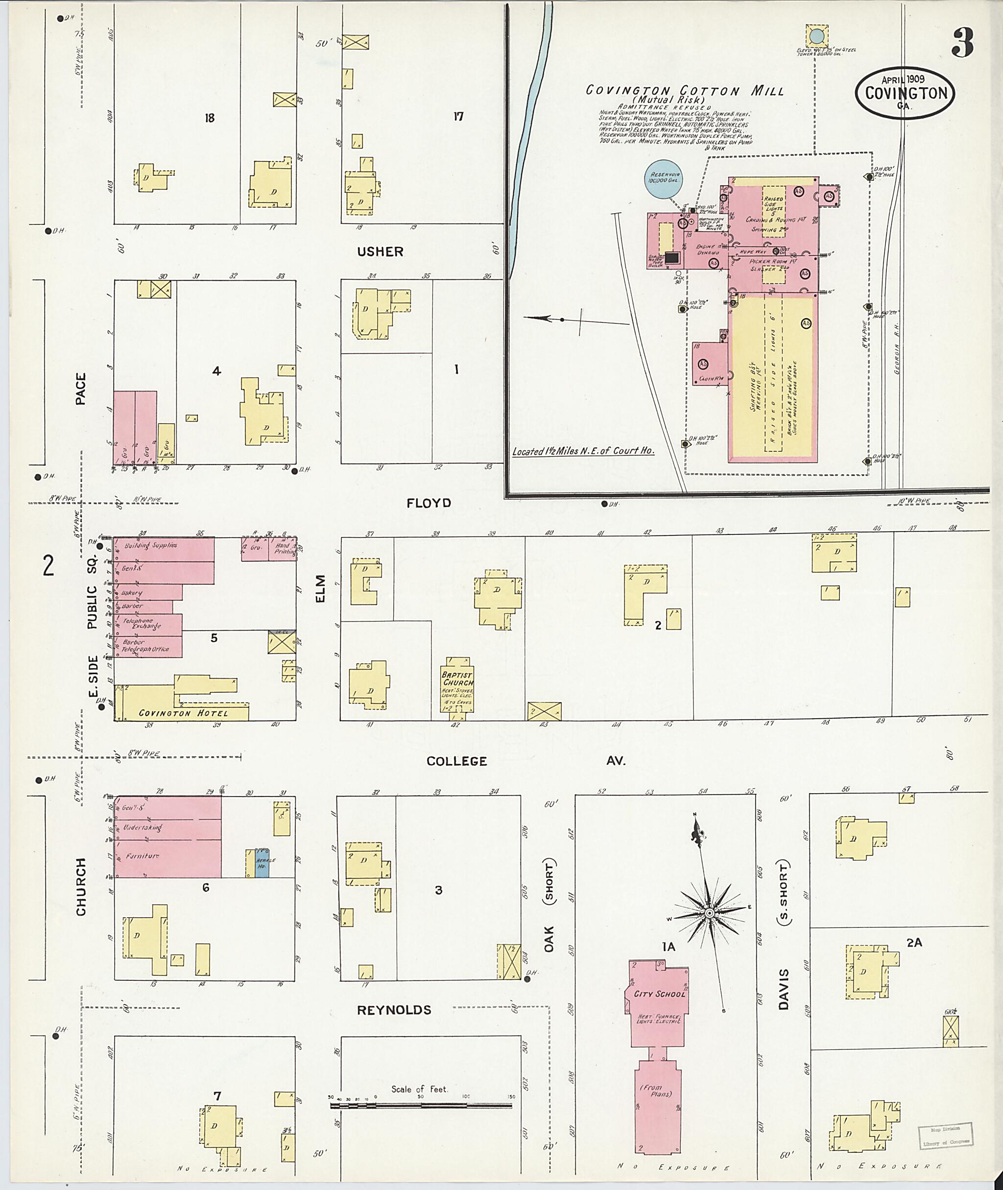 This old map of Covington, Newton County, Georgia was created by Sanborn Map Company in 1909