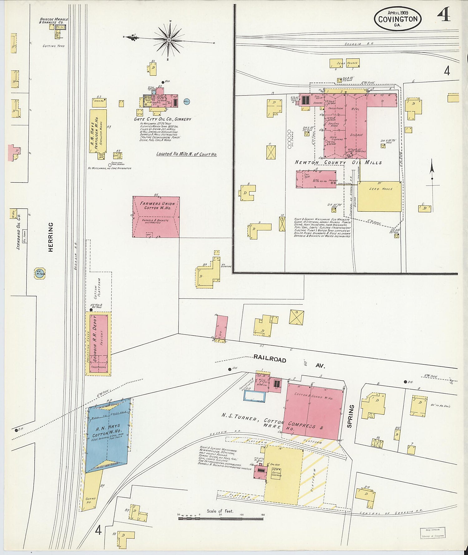 This old map of Covington, Newton County, Georgia was created by Sanborn Map Company in 1909