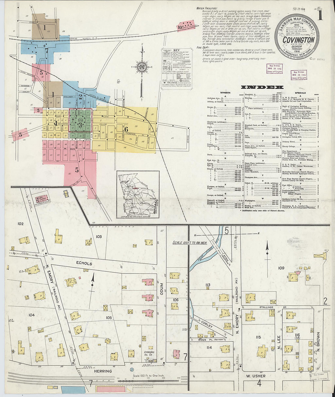 This old map of Covington, Newton County, Georgia was created by Sanborn Map Company in 1916