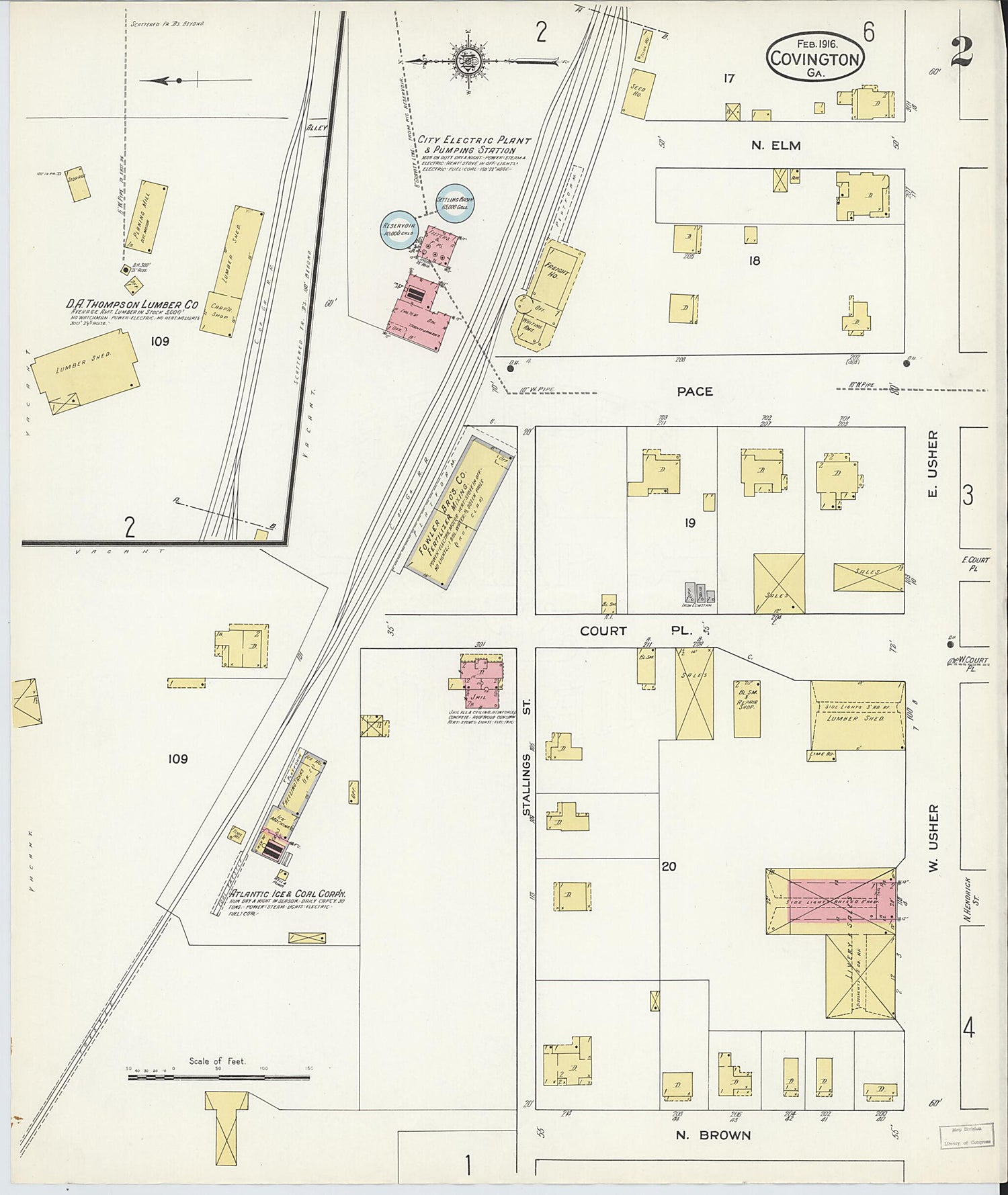 This old map of Covington, Newton County, Georgia was created by Sanborn Map Company in 1916