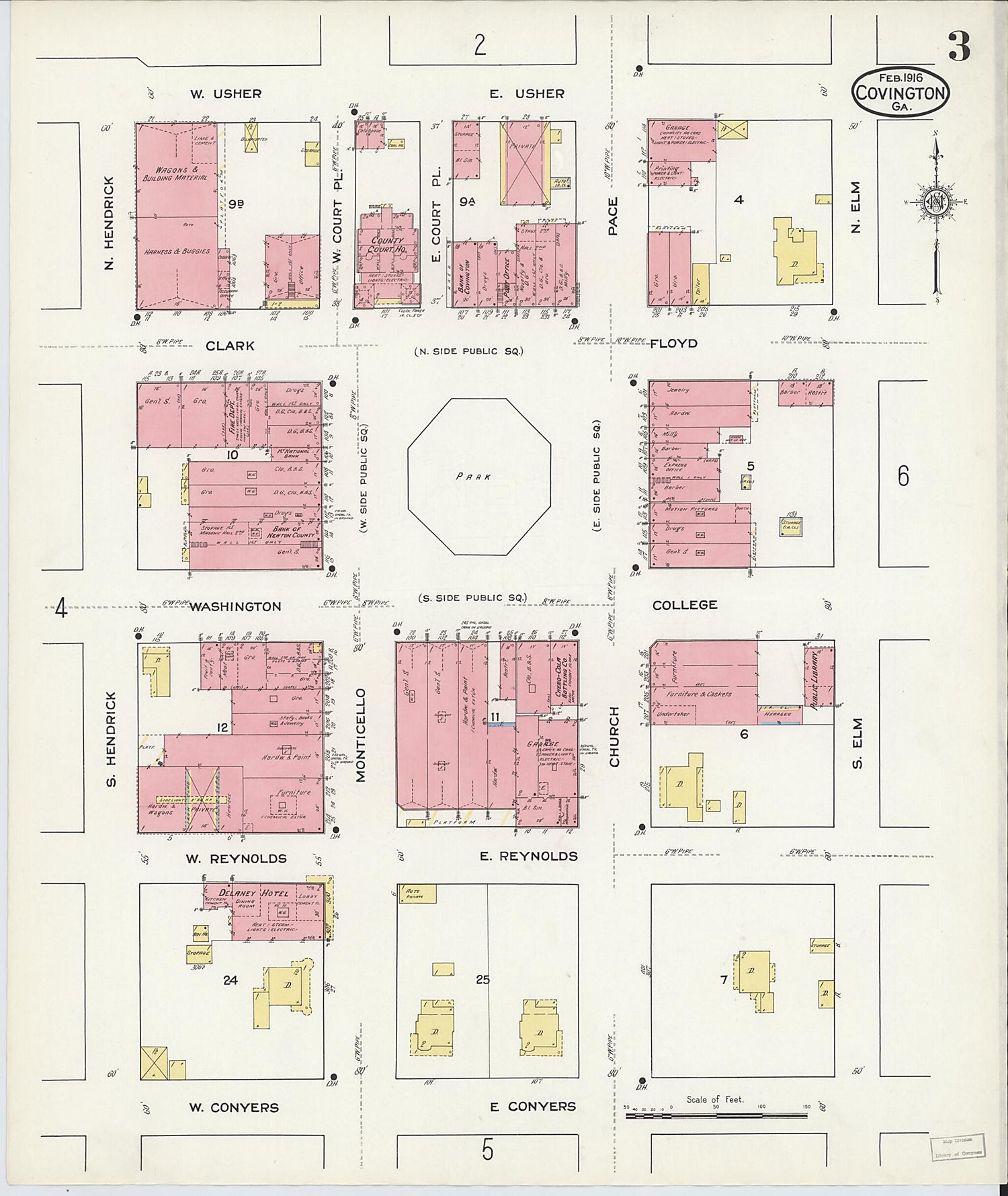 This old map of Covington, Newton County, Georgia was created by Sanborn Map Company in 1916