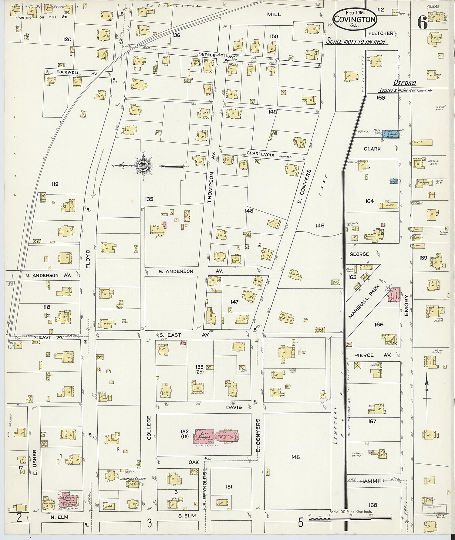 This old map of Covington, Newton County, Georgia was created by Sanborn Map Company in 1916