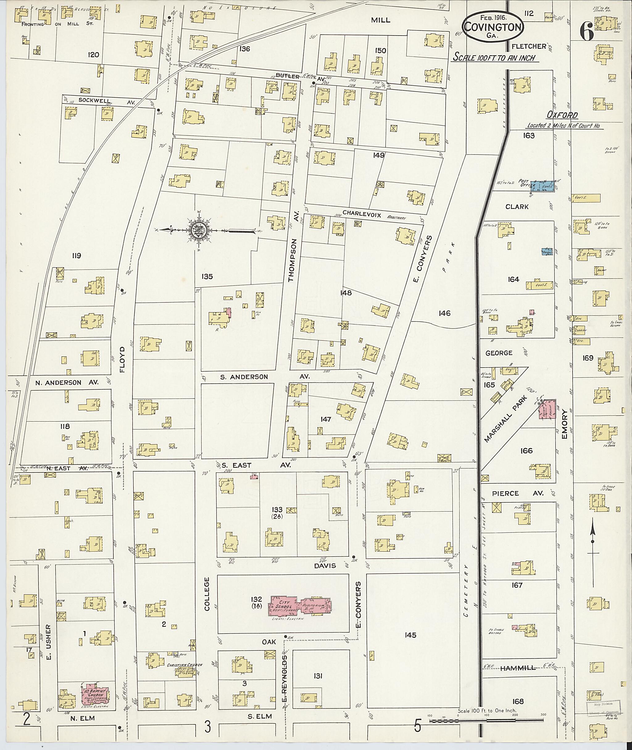 This old map of Covington, Newton County, Georgia was created by Sanborn Map Company in 1916