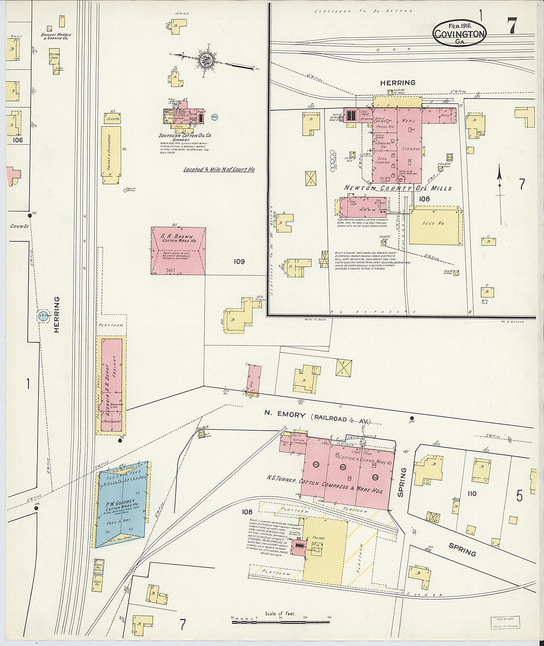 This old map of Covington, Newton County, Georgia was created by Sanborn Map Company in 1916