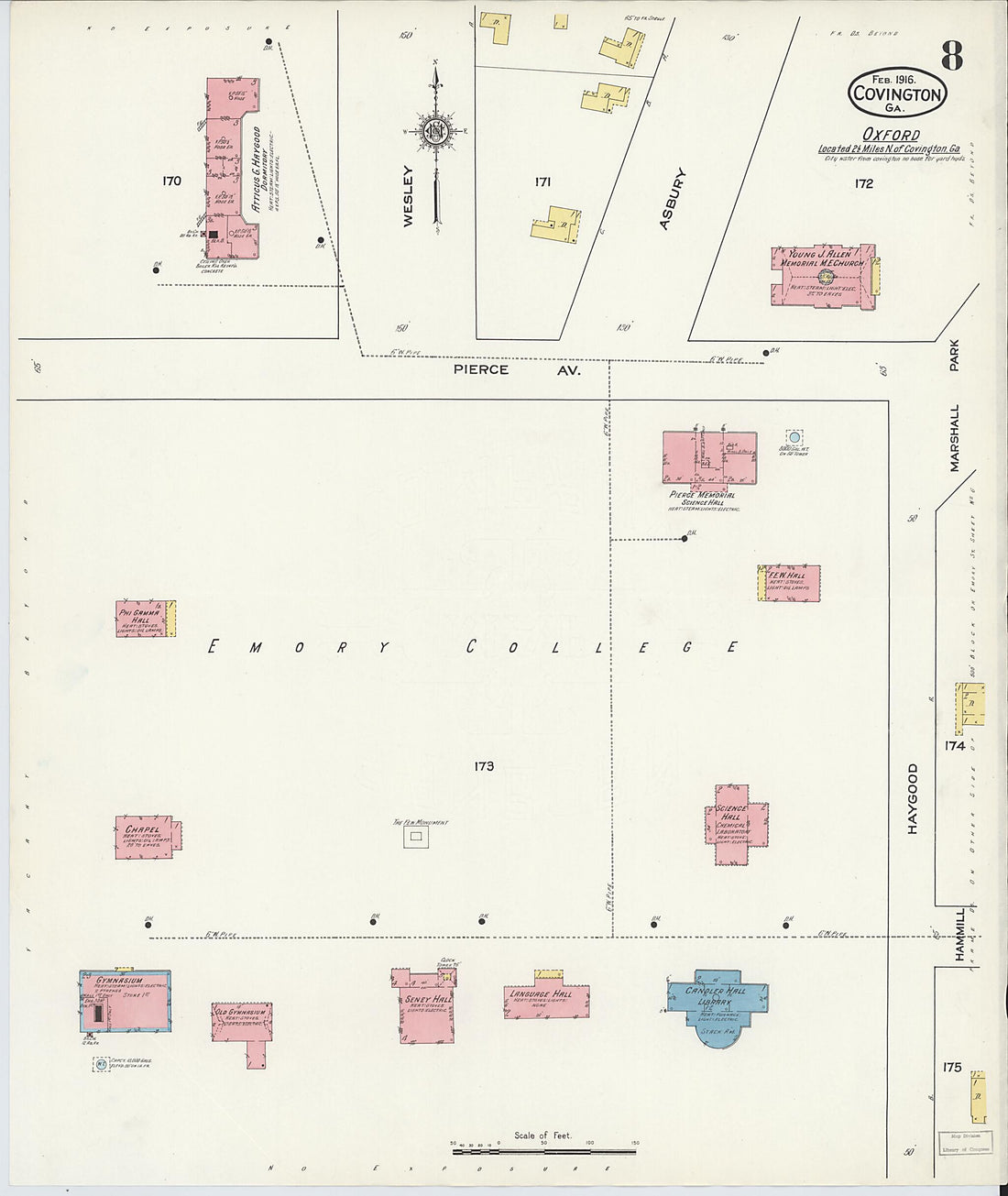 This old map of Covington, Newton County, Georgia was created by Sanborn Map Company in 1916