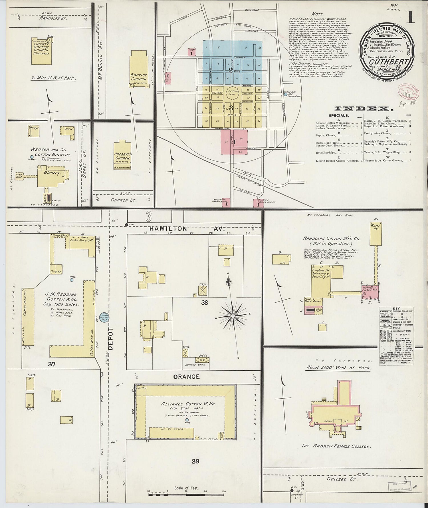 This old map of Cuthbert, Randolph County, Georgia was created by Sanborn Map Company in 1895