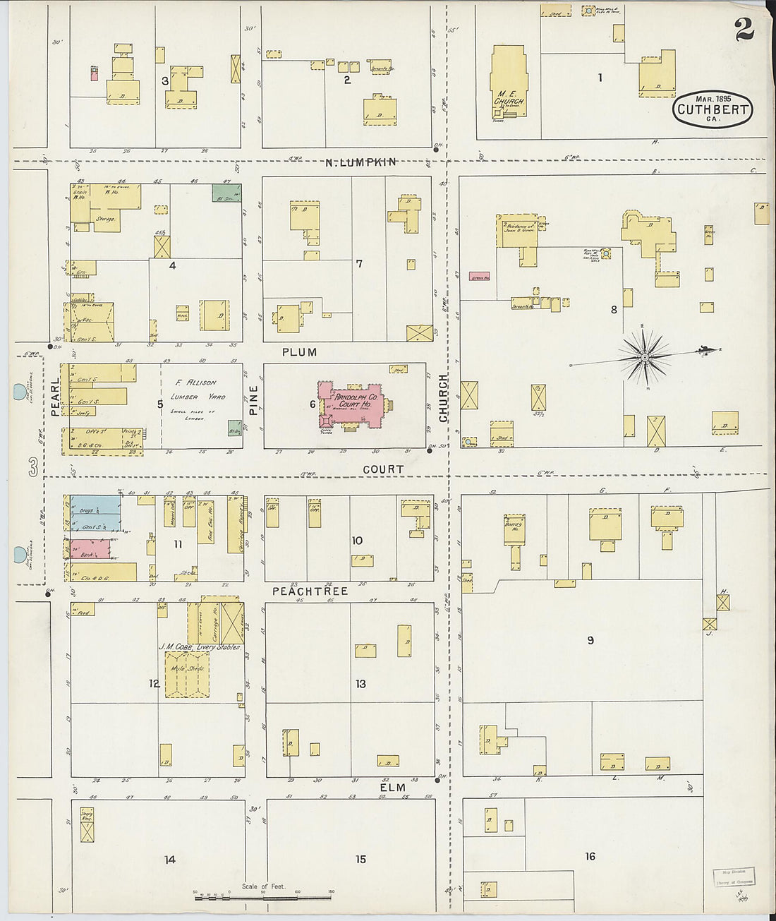 This old map of Cuthbert, Randolph County, Georgia was created by Sanborn Map Company in 1895