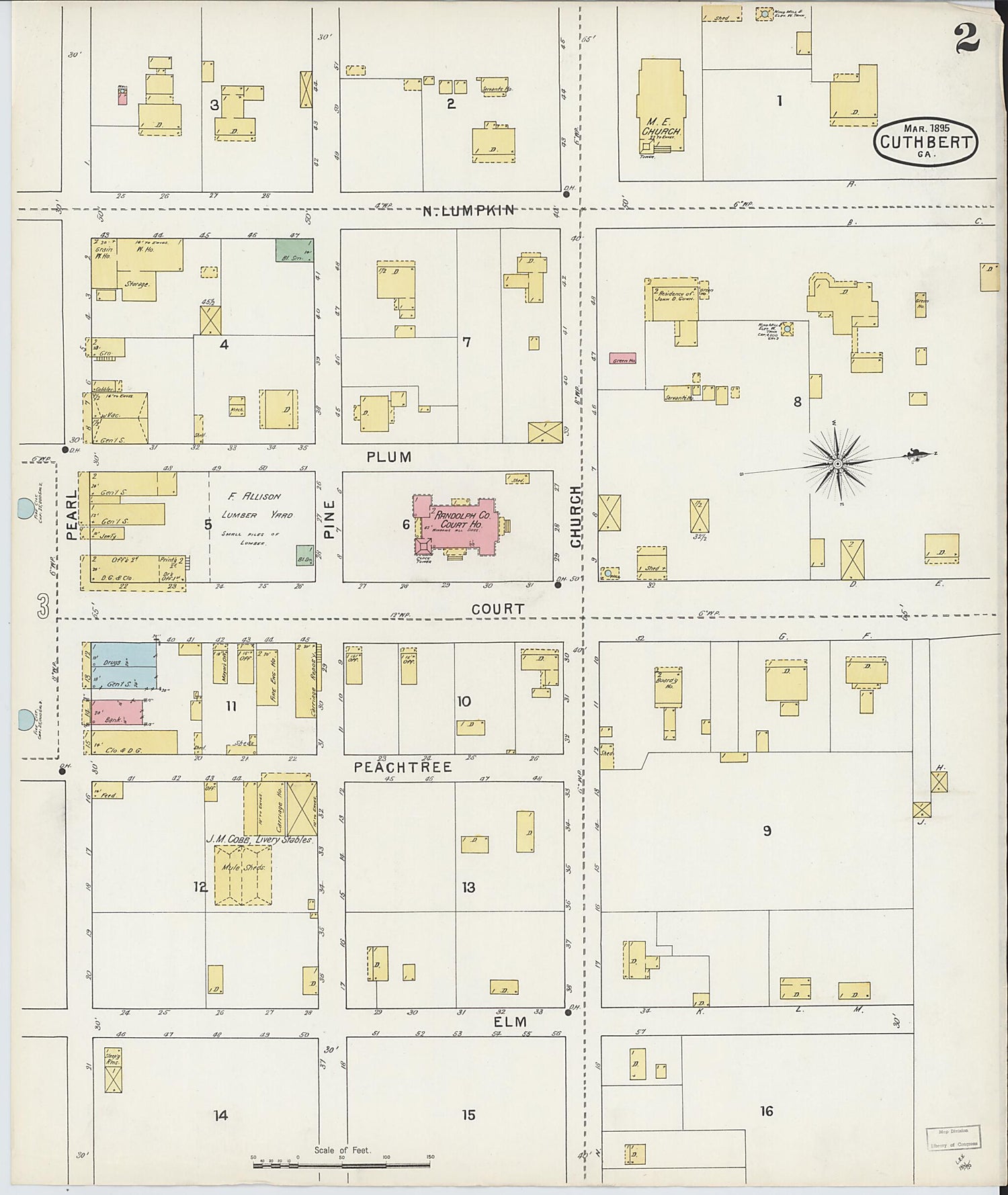 This old map of Cuthbert, Randolph County, Georgia was created by Sanborn Map Company in 1895