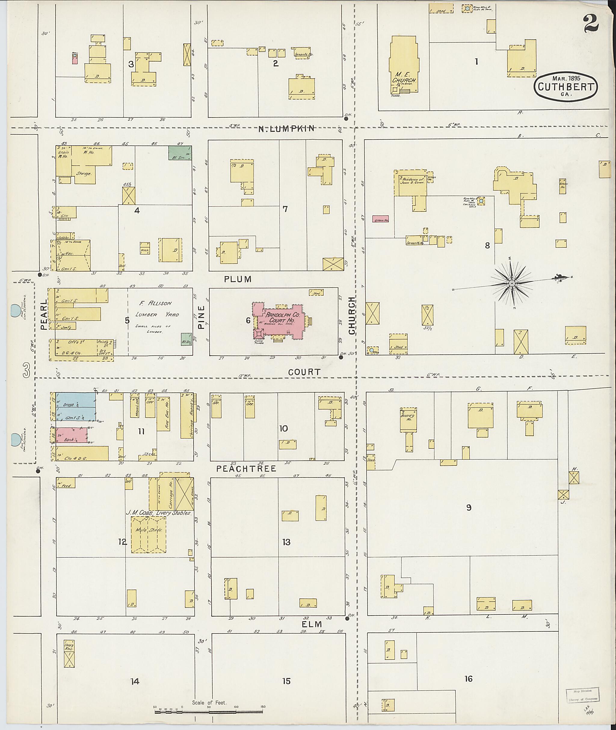 This old map of Cuthbert, Randolph County, Georgia was created by Sanborn Map Company in 1895