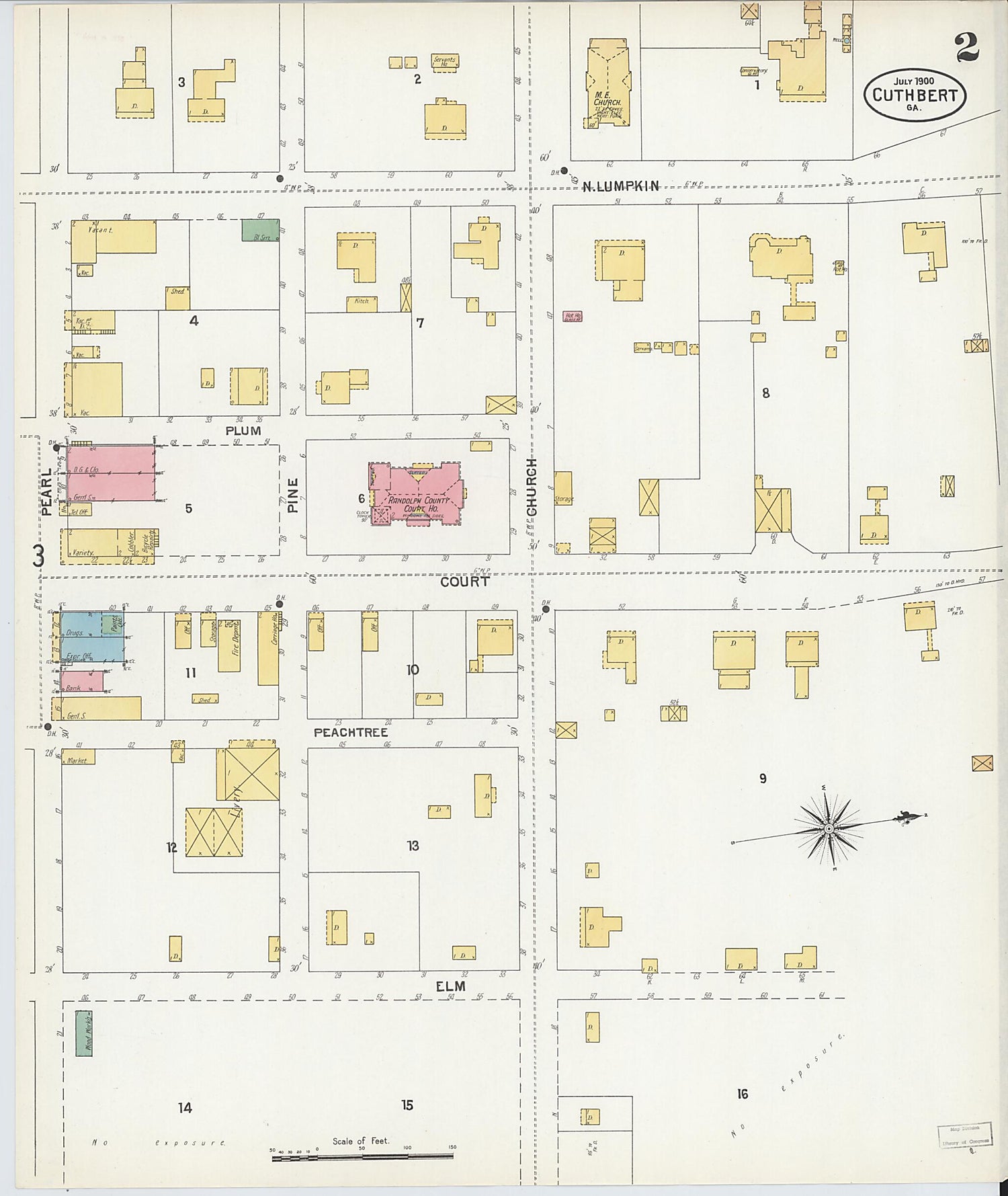 This old map of Cuthbert, Randolph County, Georgia was created by Sanborn Map Company in 1900