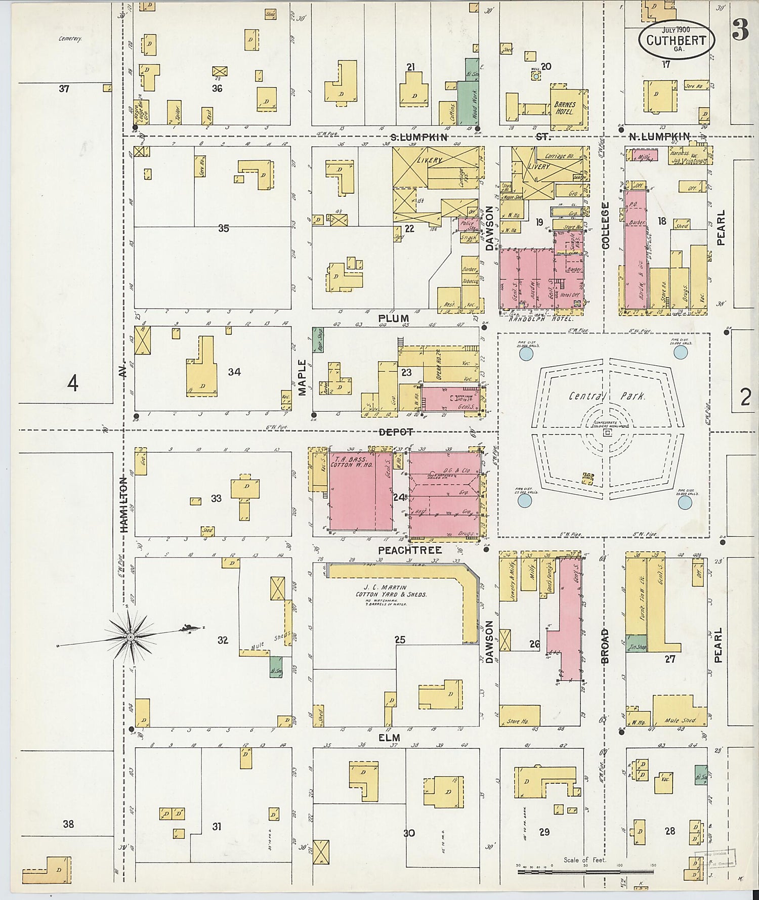 This old map of Cuthbert, Randolph County, Georgia was created by Sanborn Map Company in 1900