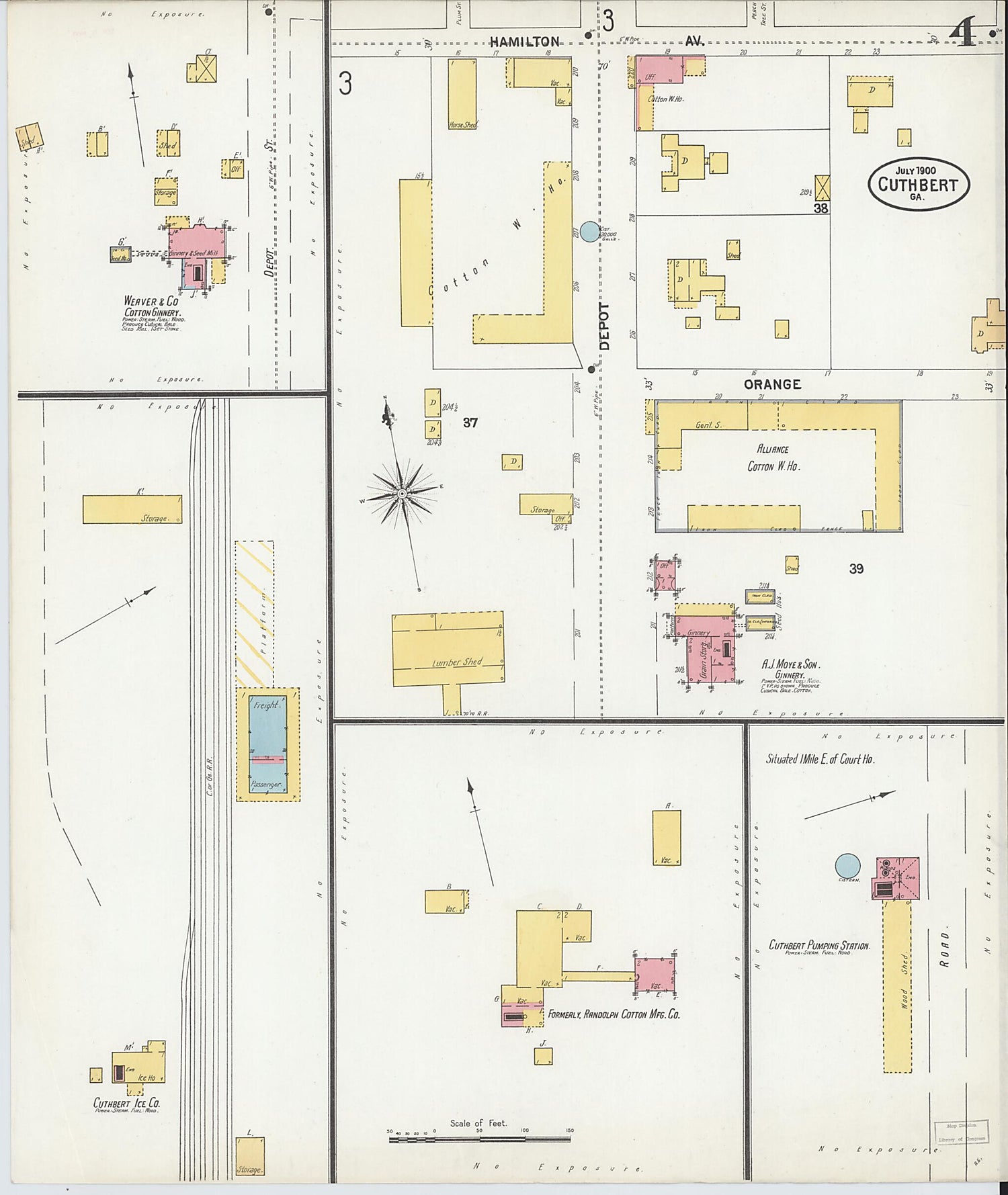 This old map of Cuthbert, Randolph County, Georgia was created by Sanborn Map Company in 1900