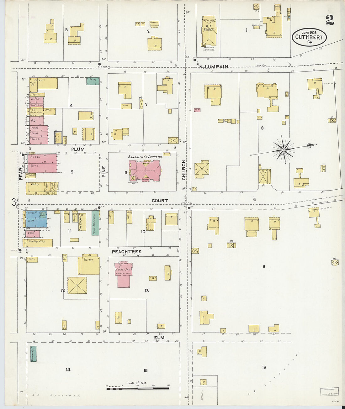 This old map of Cuthbert, Randolph County, Georgia was created by Sanborn Map Company in 1905