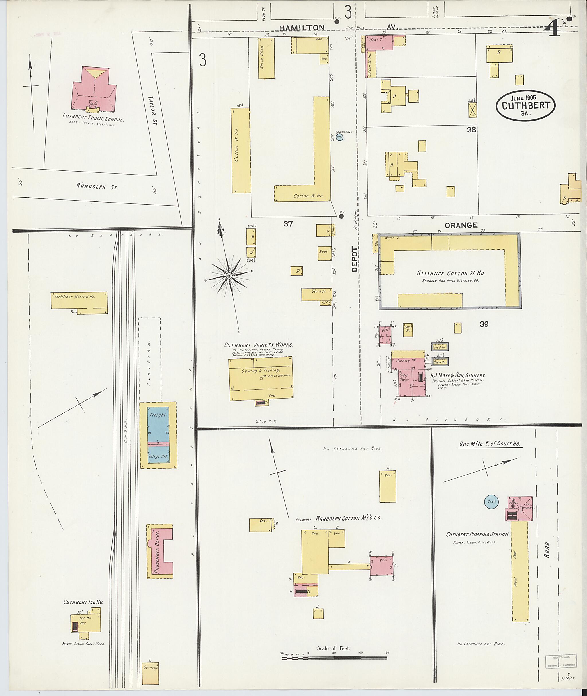 This old map of Cuthbert, Randolph County, Georgia was created by Sanborn Map Company in 1905