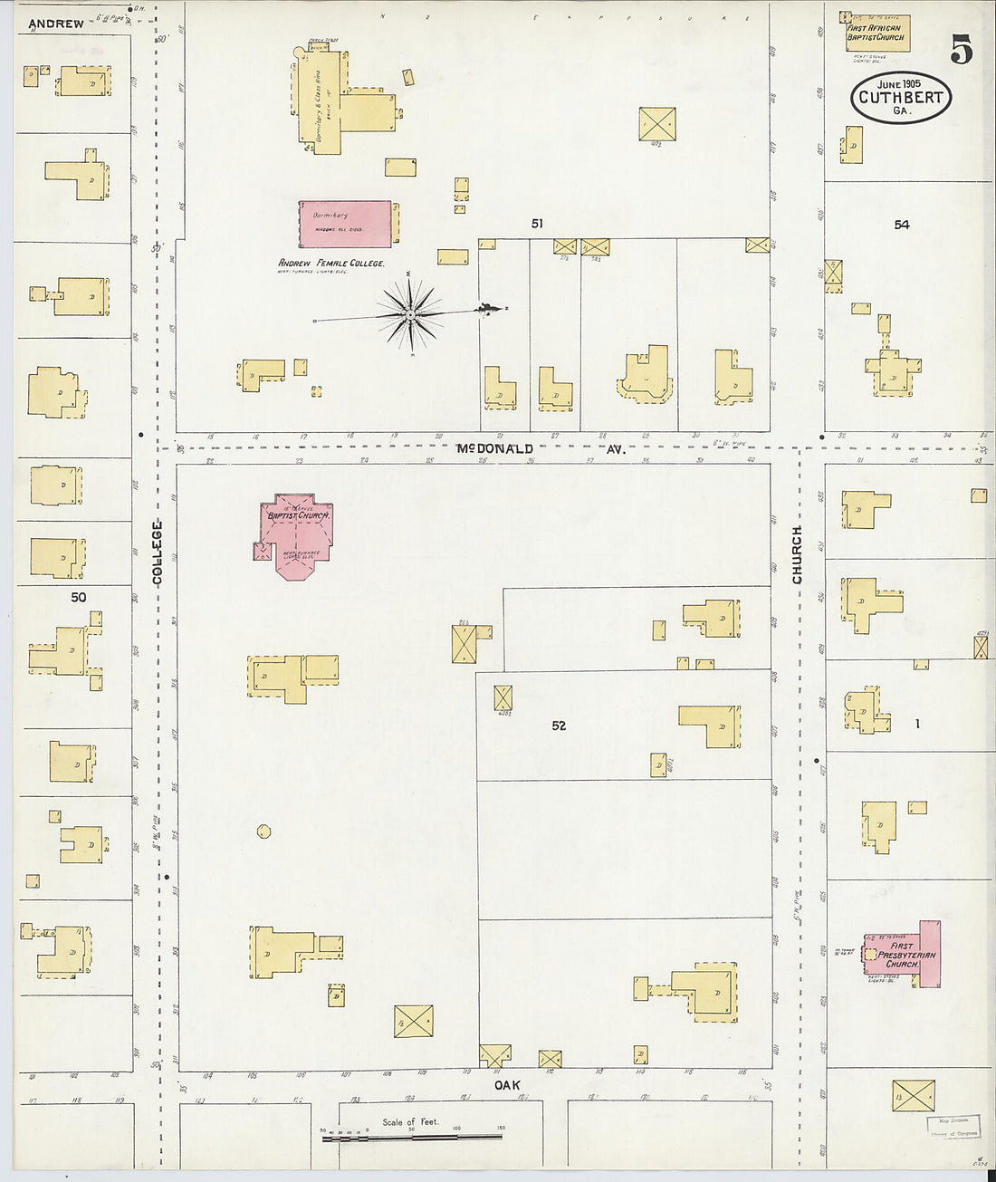 This old map of Cuthbert, Randolph County, Georgia was created by Sanborn Map Company in 1905