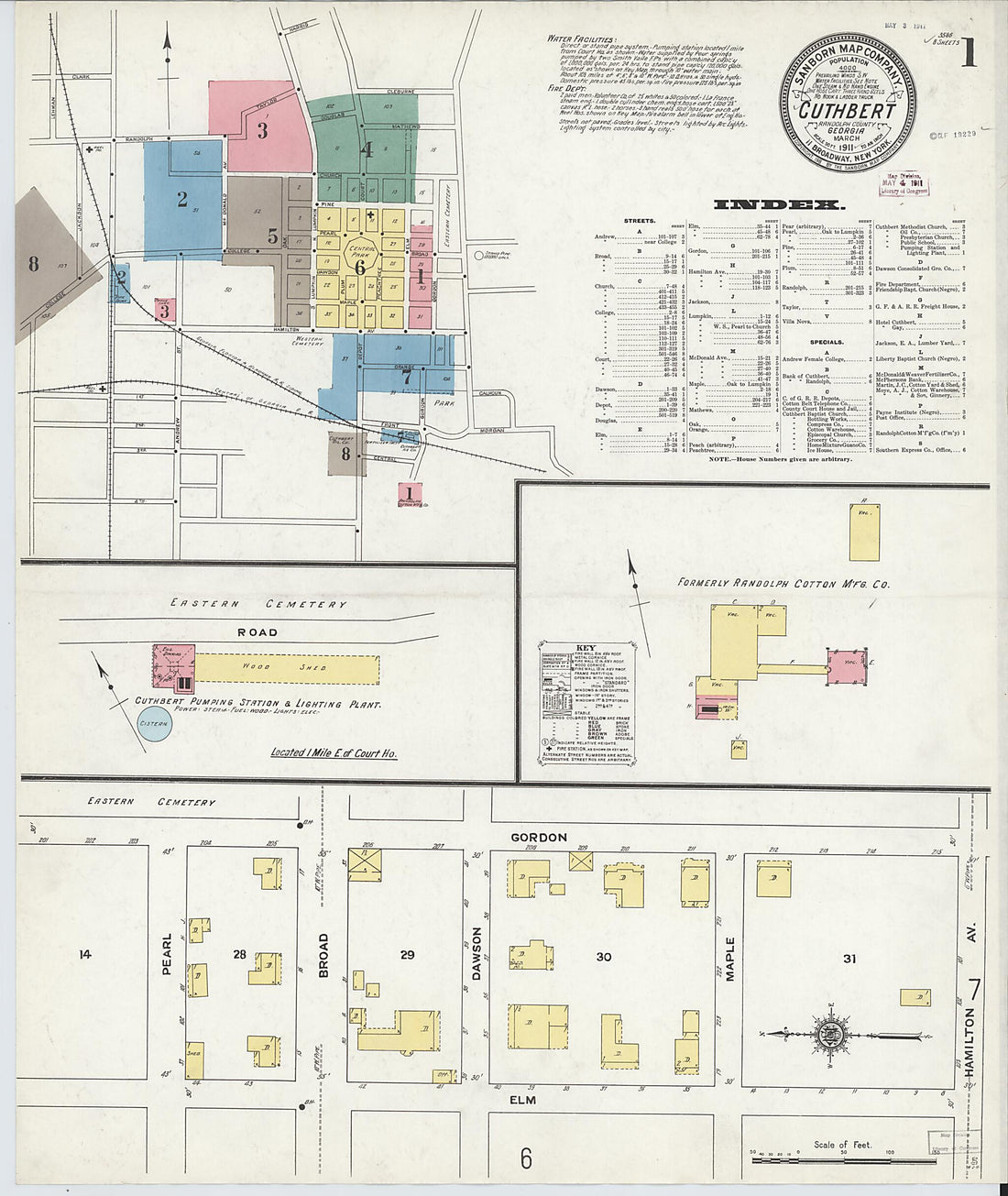 This old map of Cuthbert, Randolph County, Georgia was created by Sanborn Map Company in 1911