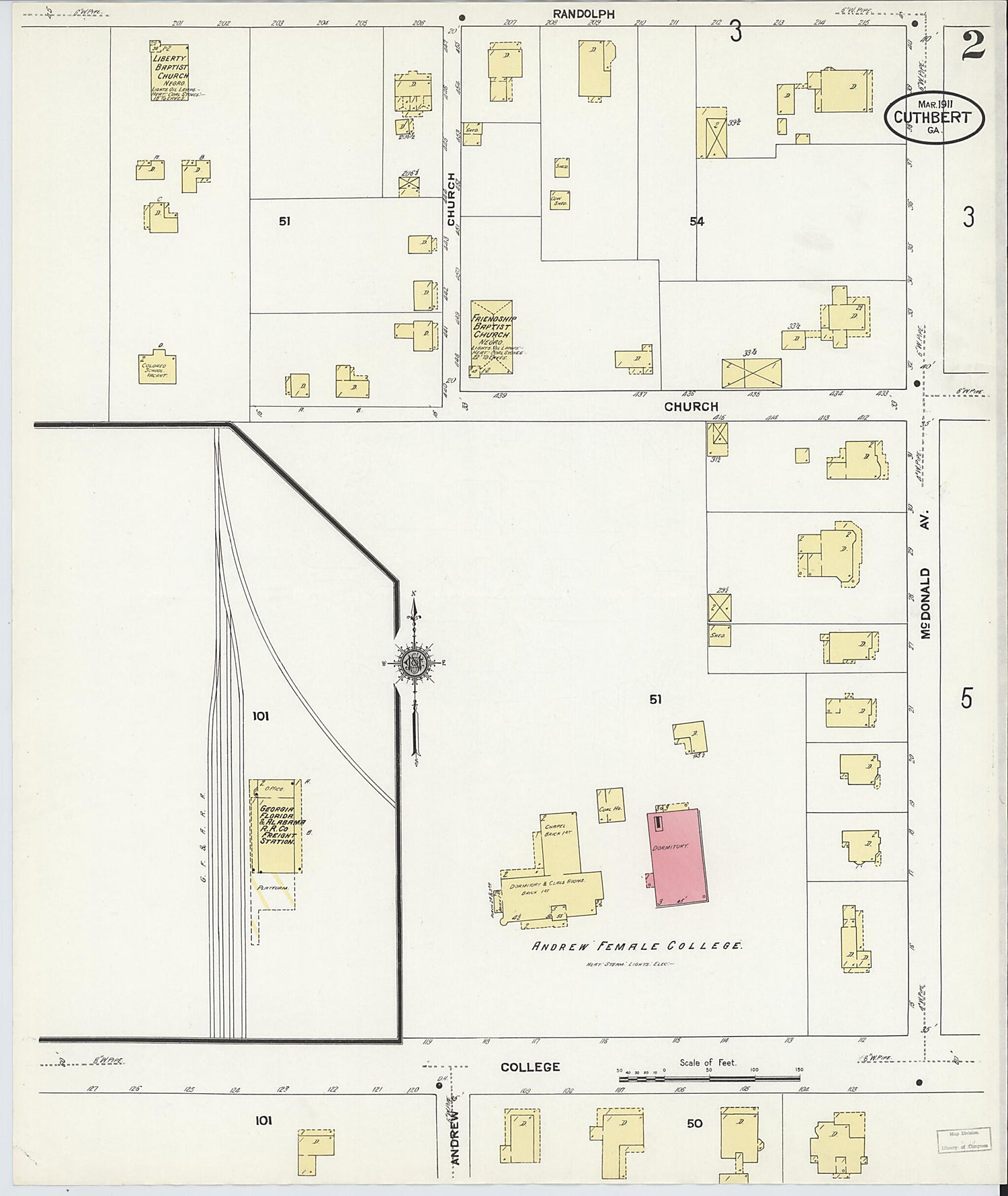 This old map of Cuthbert, Randolph County, Georgia was created by Sanborn Map Company in 1911