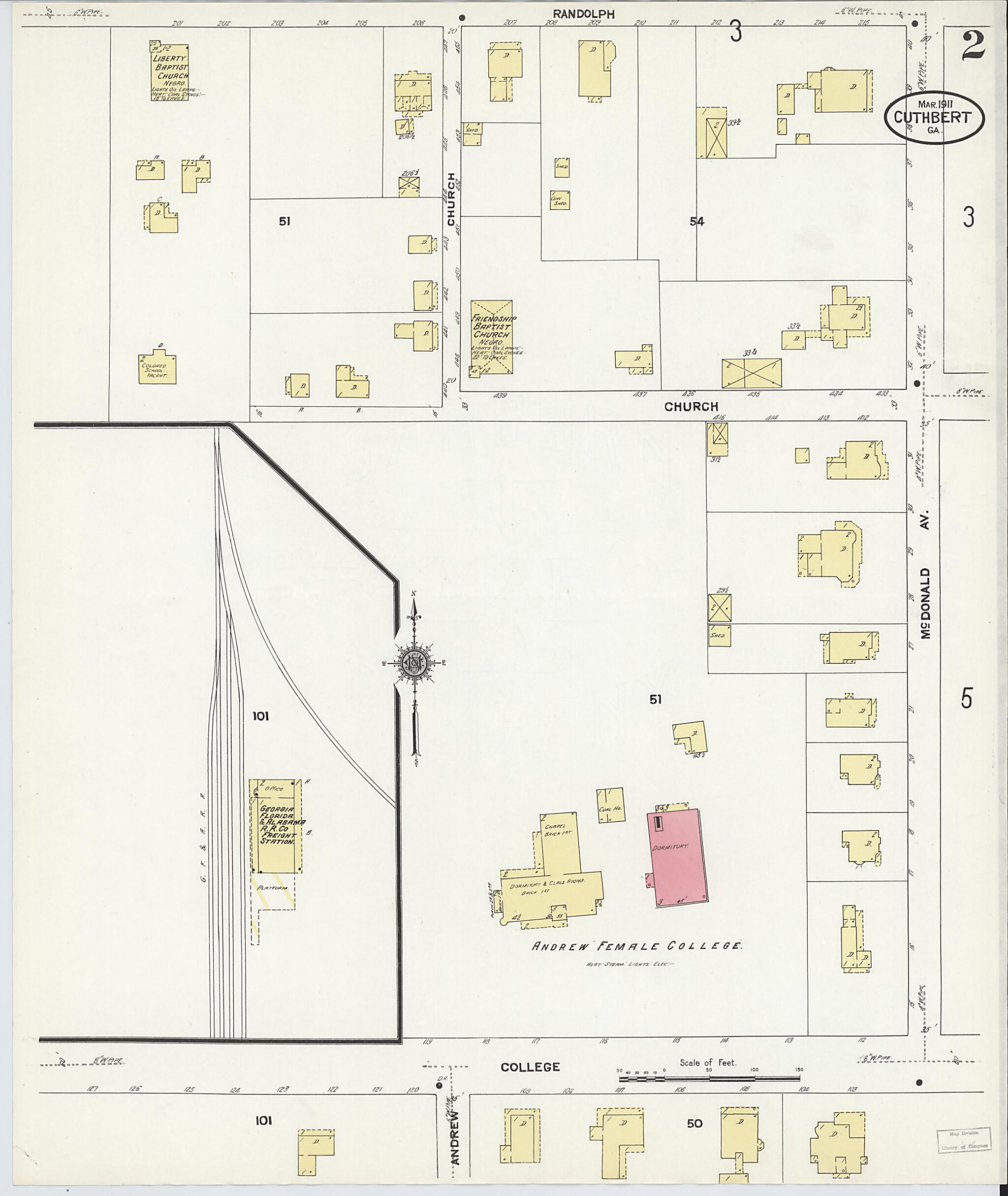 This old map of Cuthbert, Randolph County, Georgia was created by Sanborn Map Company in 1911