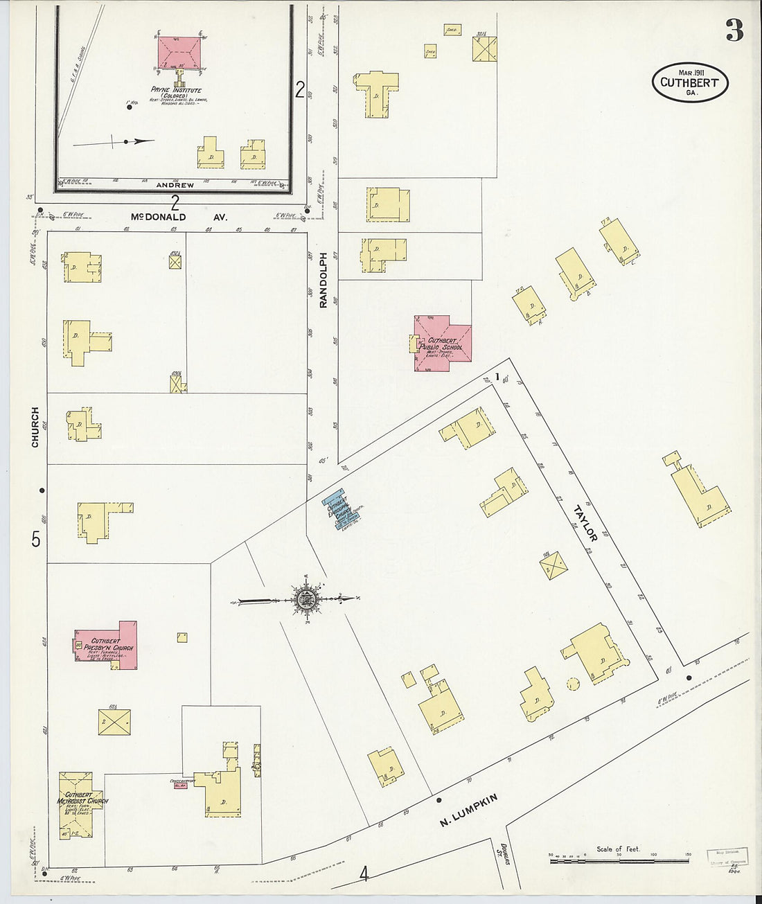 This old map of Cuthbert, Randolph County, Georgia was created by Sanborn Map Company in 1911