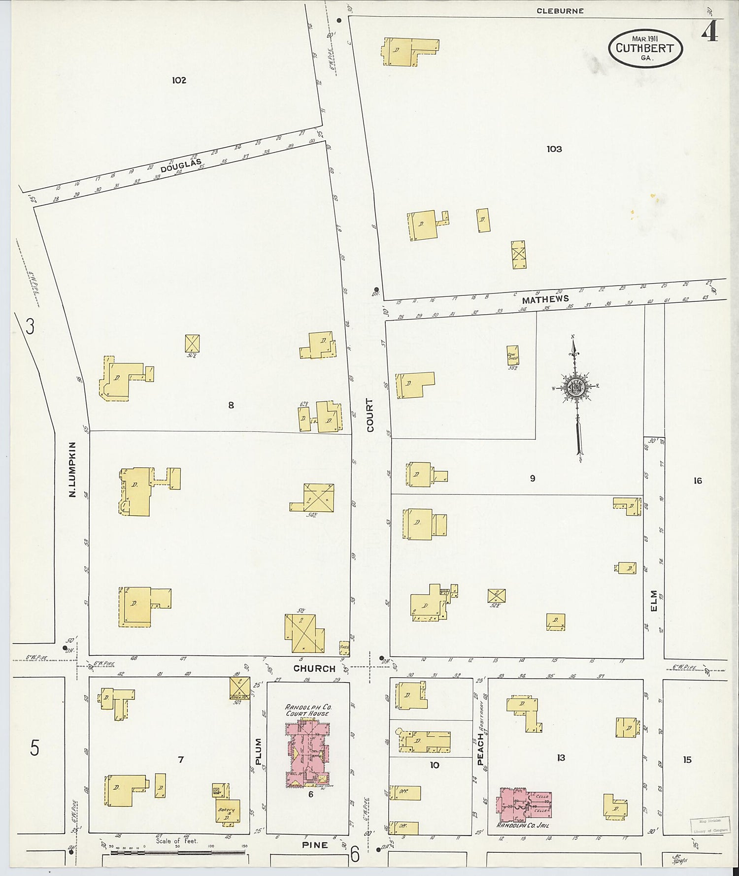 This old map of Cuthbert, Randolph County, Georgia was created by Sanborn Map Company in 1911