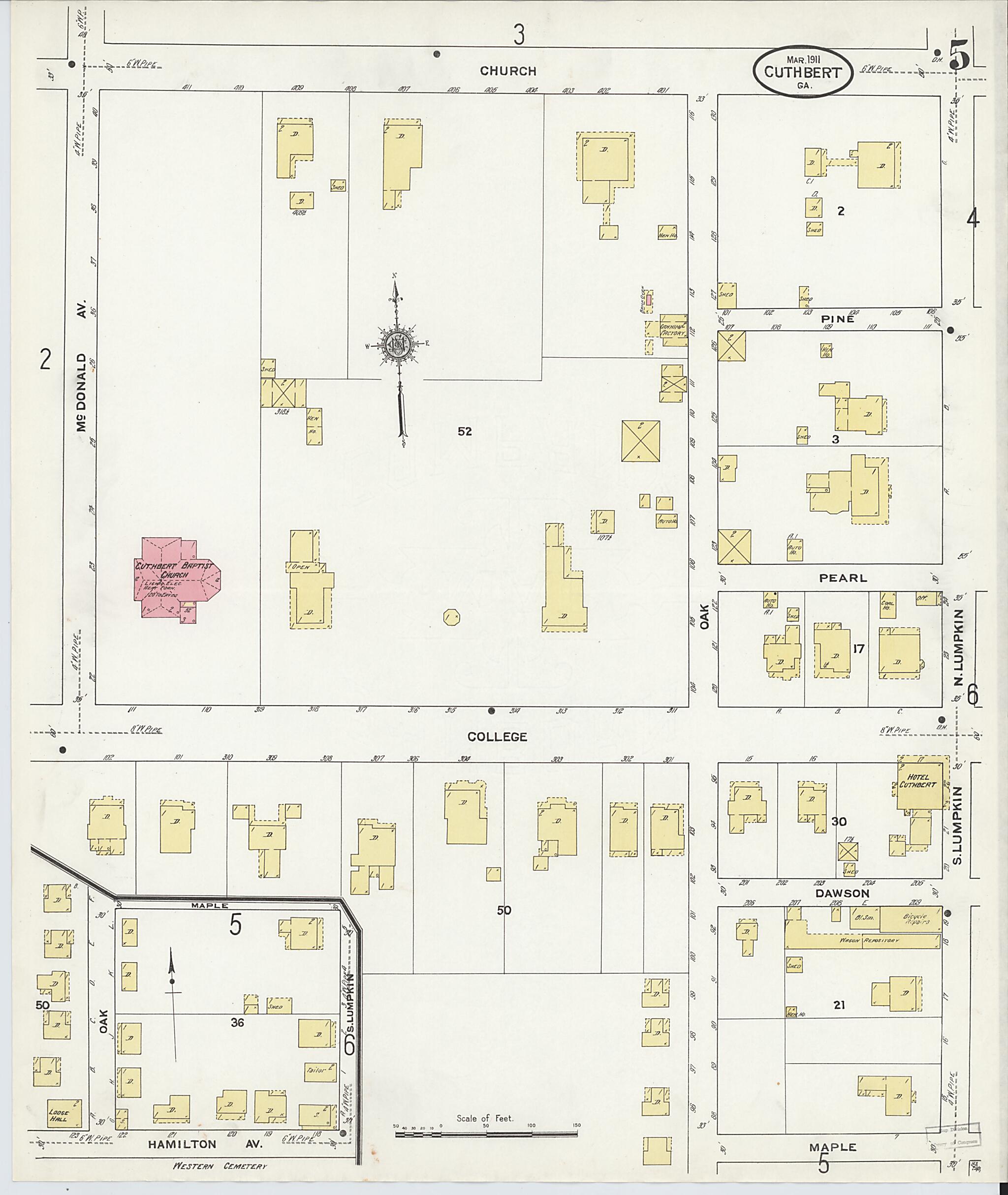 This old map of Cuthbert, Randolph County, Georgia was created by Sanborn Map Company in 1911