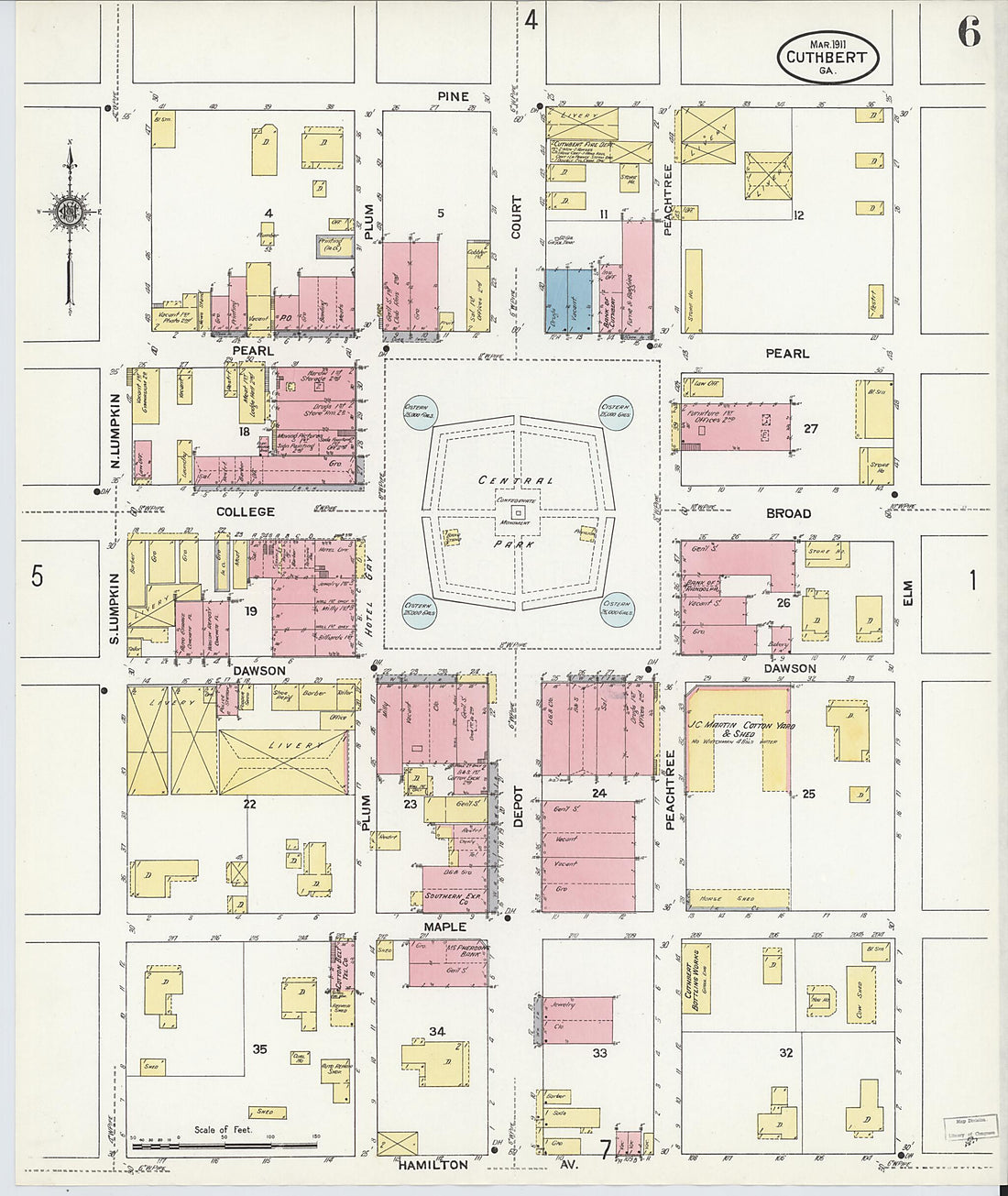 This old map of Cuthbert, Randolph County, Georgia was created by Sanborn Map Company in 1911