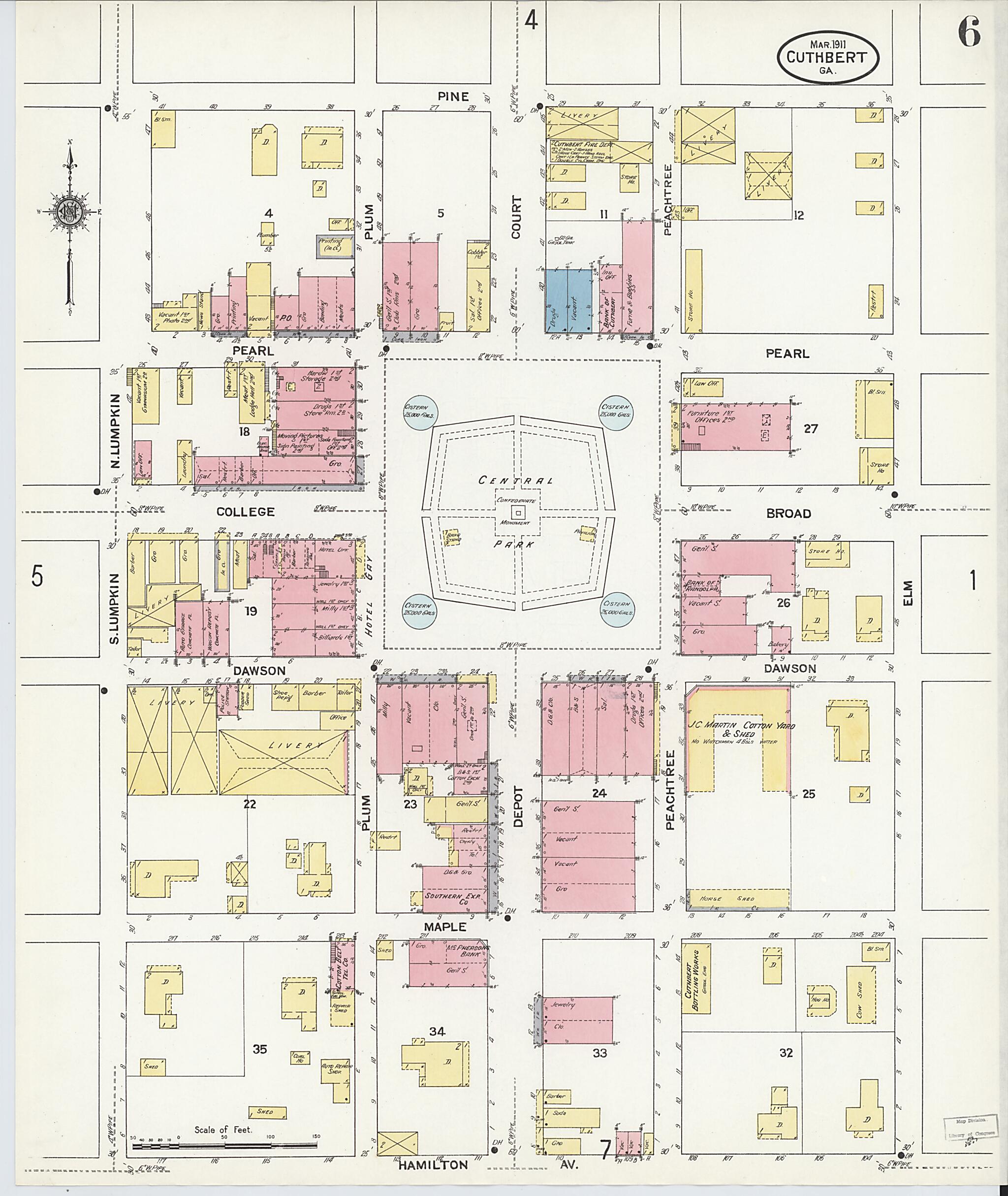 This old map of Cuthbert, Randolph County, Georgia was created by Sanborn Map Company in 1911