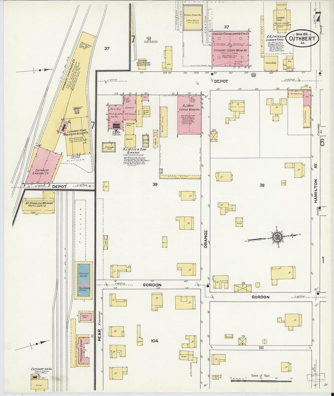 This old map of Cuthbert, Randolph County, Georgia was created by Sanborn Map Company in 1911