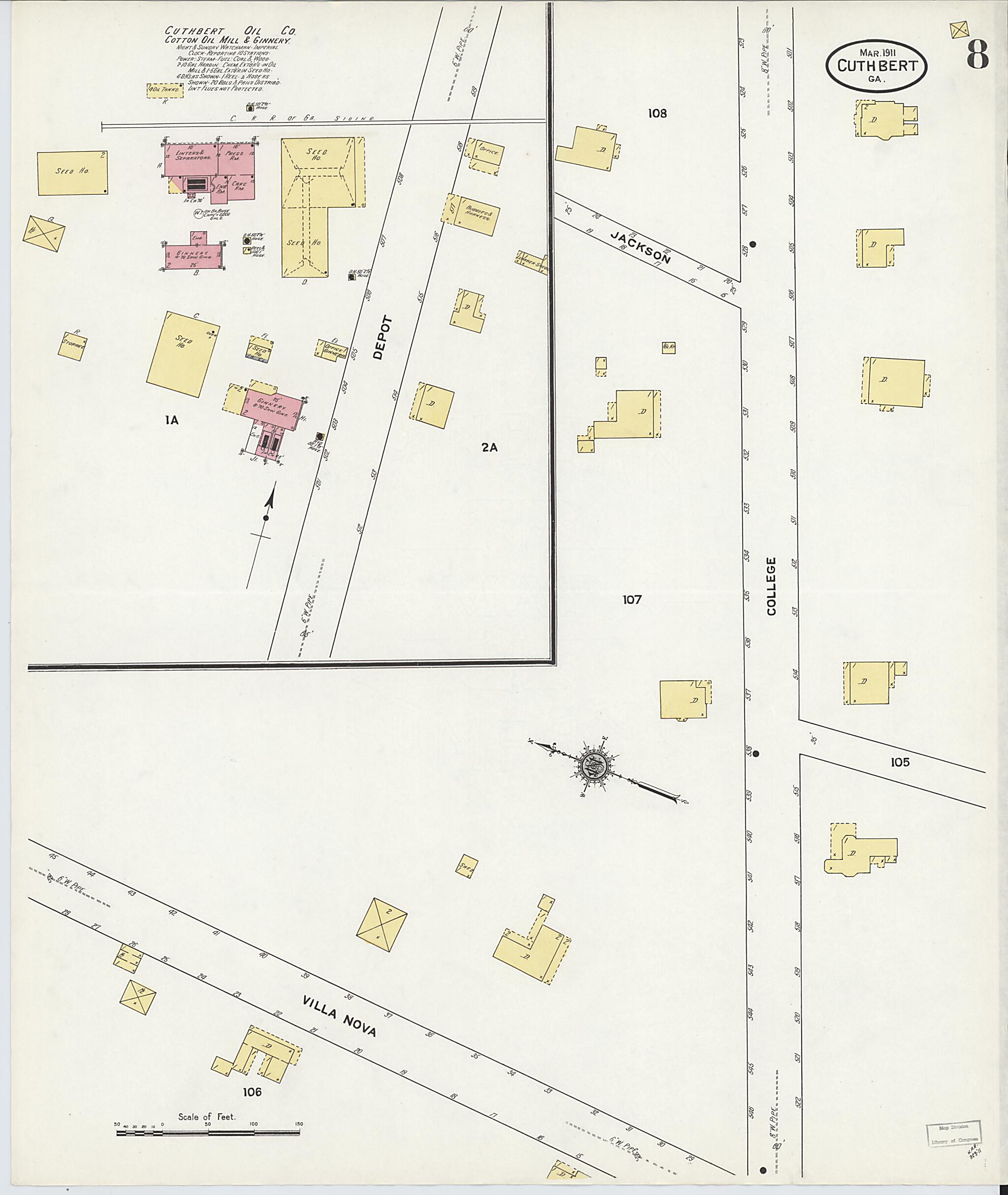 This old map of Cuthbert, Randolph County, Georgia was created by Sanborn Map Company in 1911