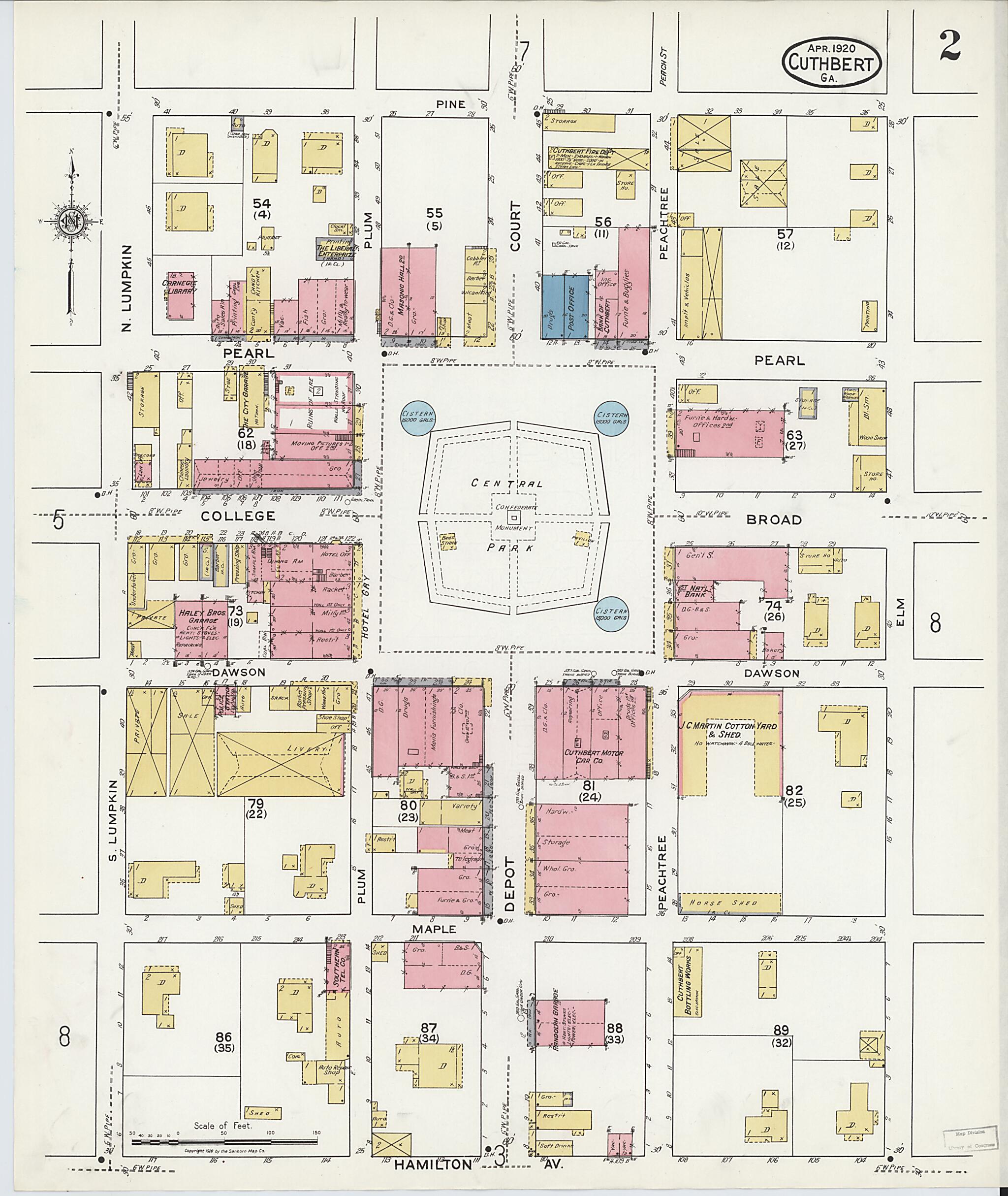 This old map of Cuthbert, Randolph County, Georgia was created by Sanborn Map Company in 1920