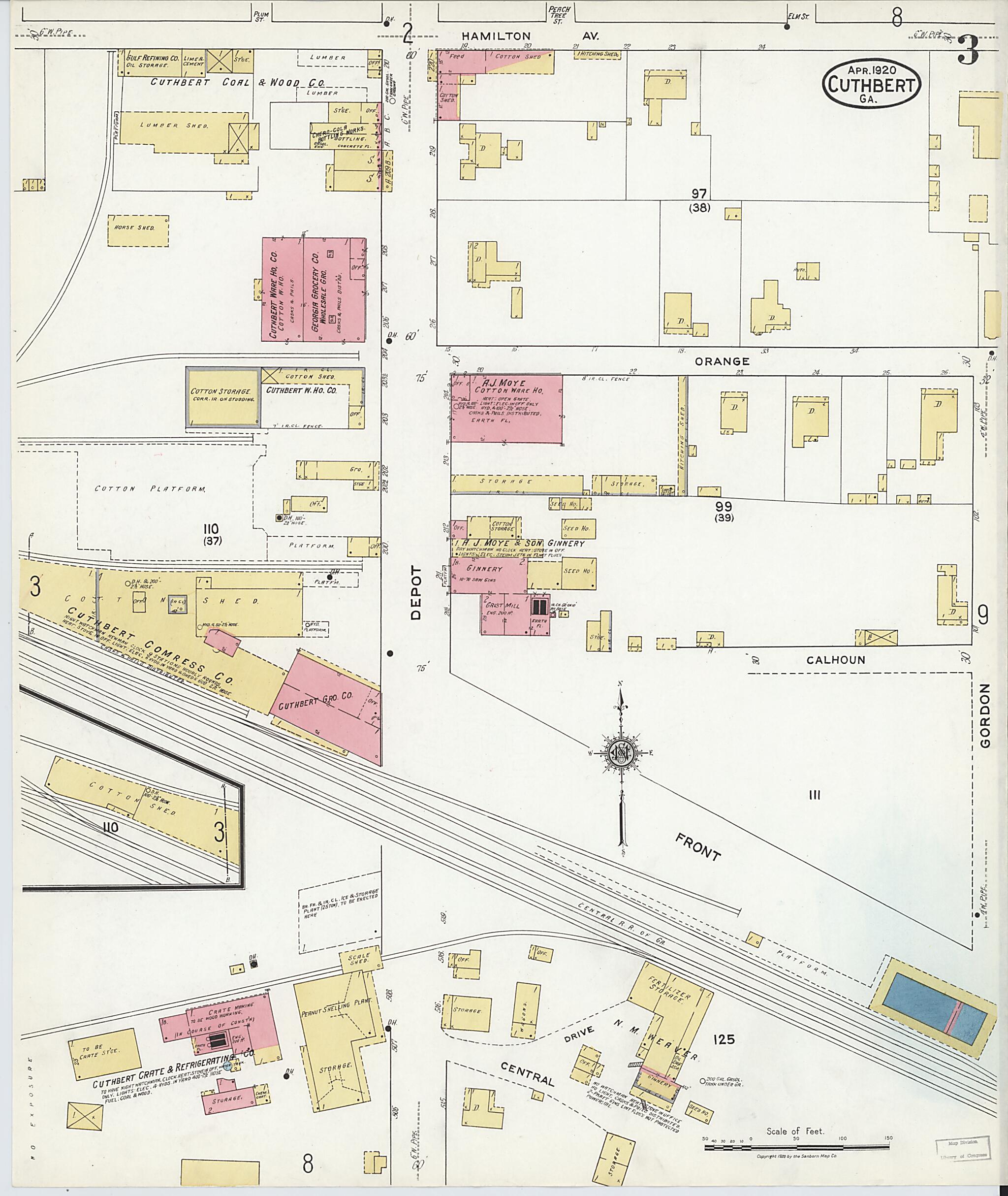 This old map of Cuthbert, Randolph County, Georgia was created by Sanborn Map Company in 1920