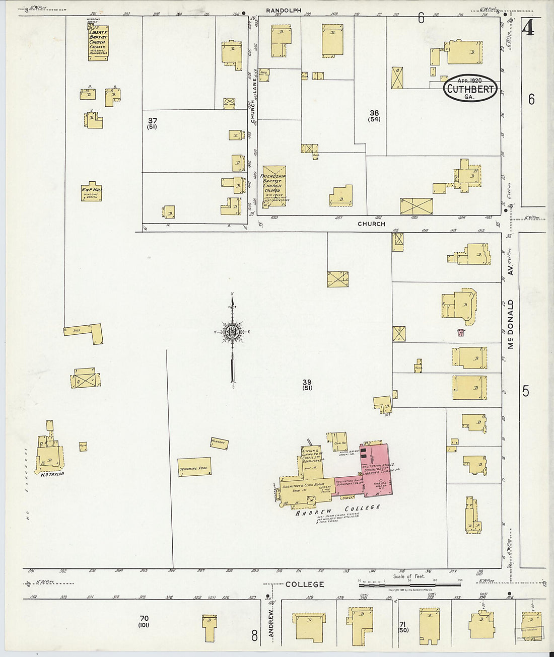 This old map of Cuthbert, Randolph County, Georgia was created by Sanborn Map Company in 1920