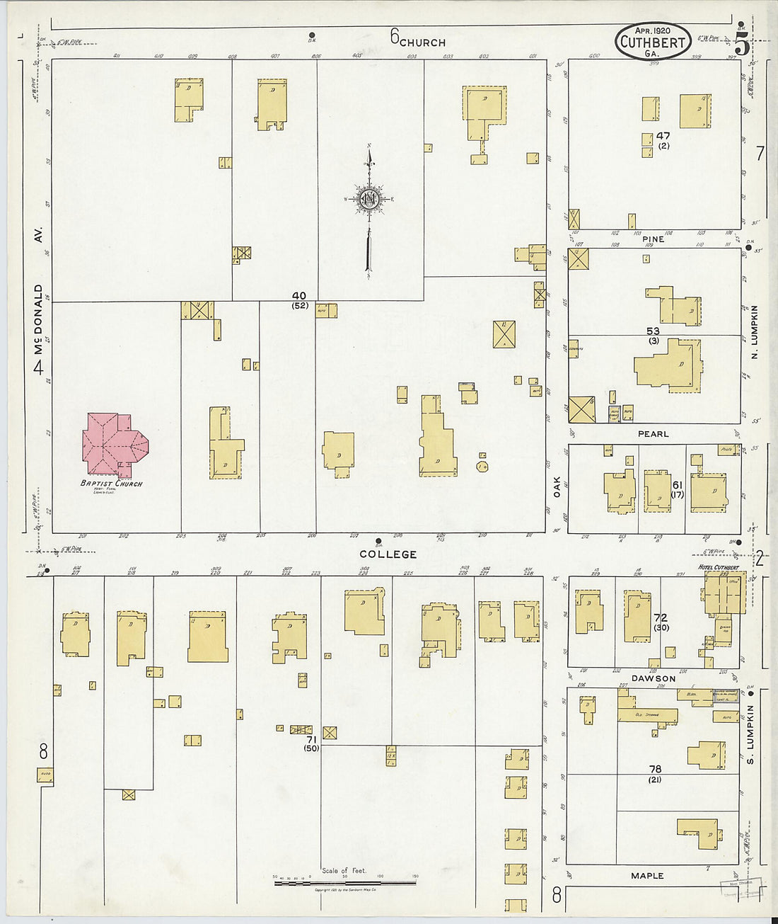 This old map of Cuthbert, Randolph County, Georgia was created by Sanborn Map Company in 1920