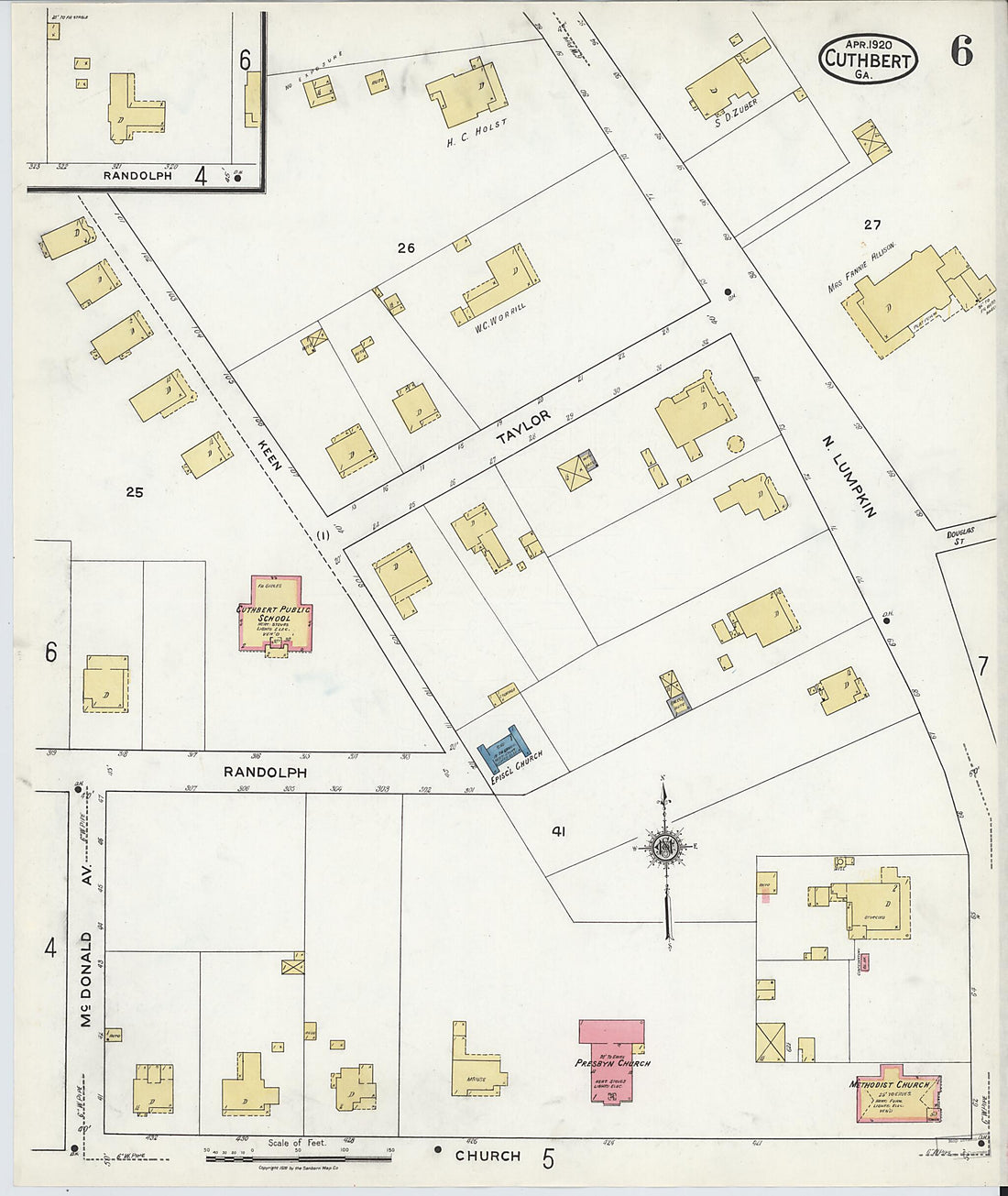 This old map of Cuthbert, Randolph County, Georgia was created by Sanborn Map Company in 1920