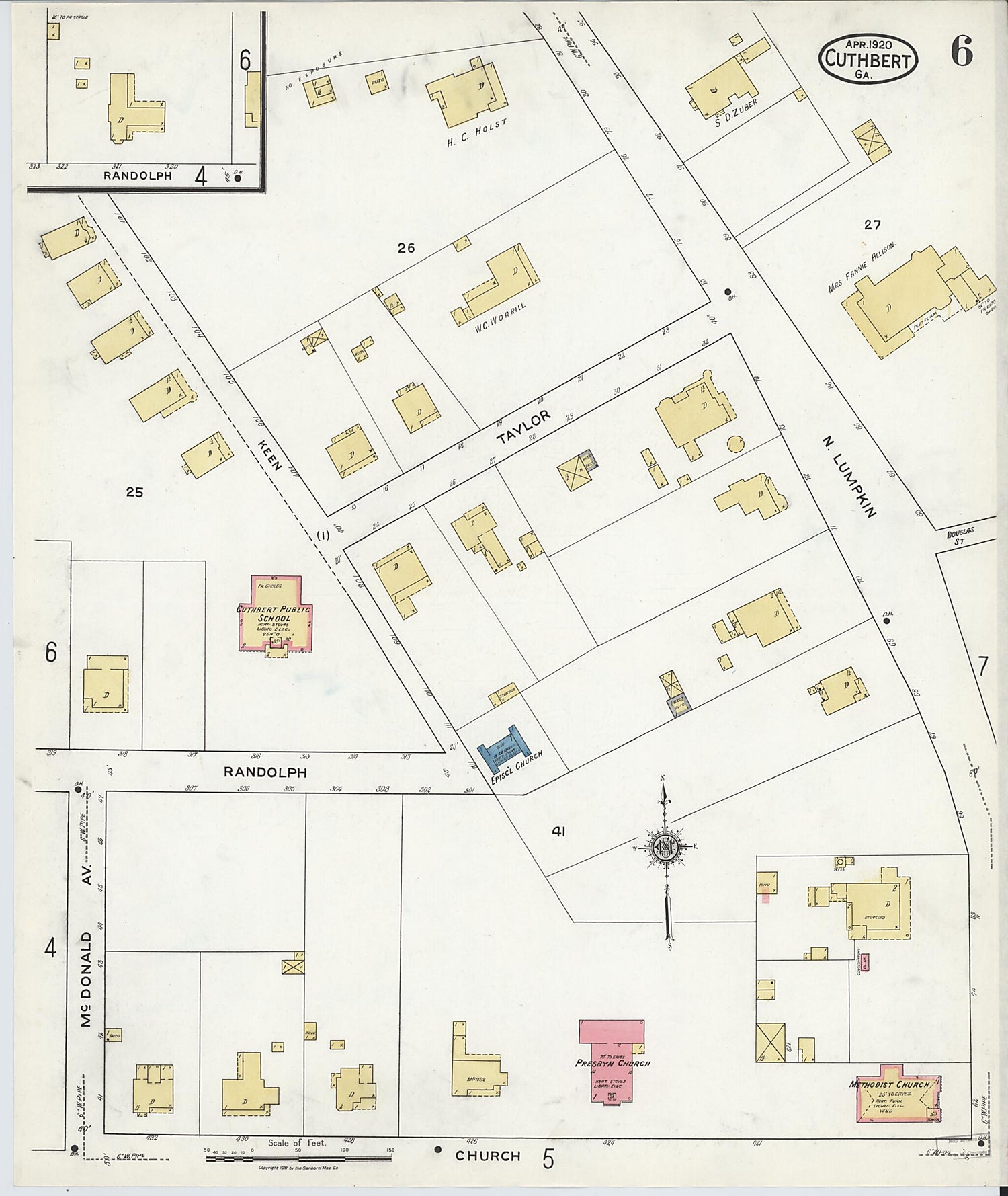 This old map of Cuthbert, Randolph County, Georgia was created by Sanborn Map Company in 1920