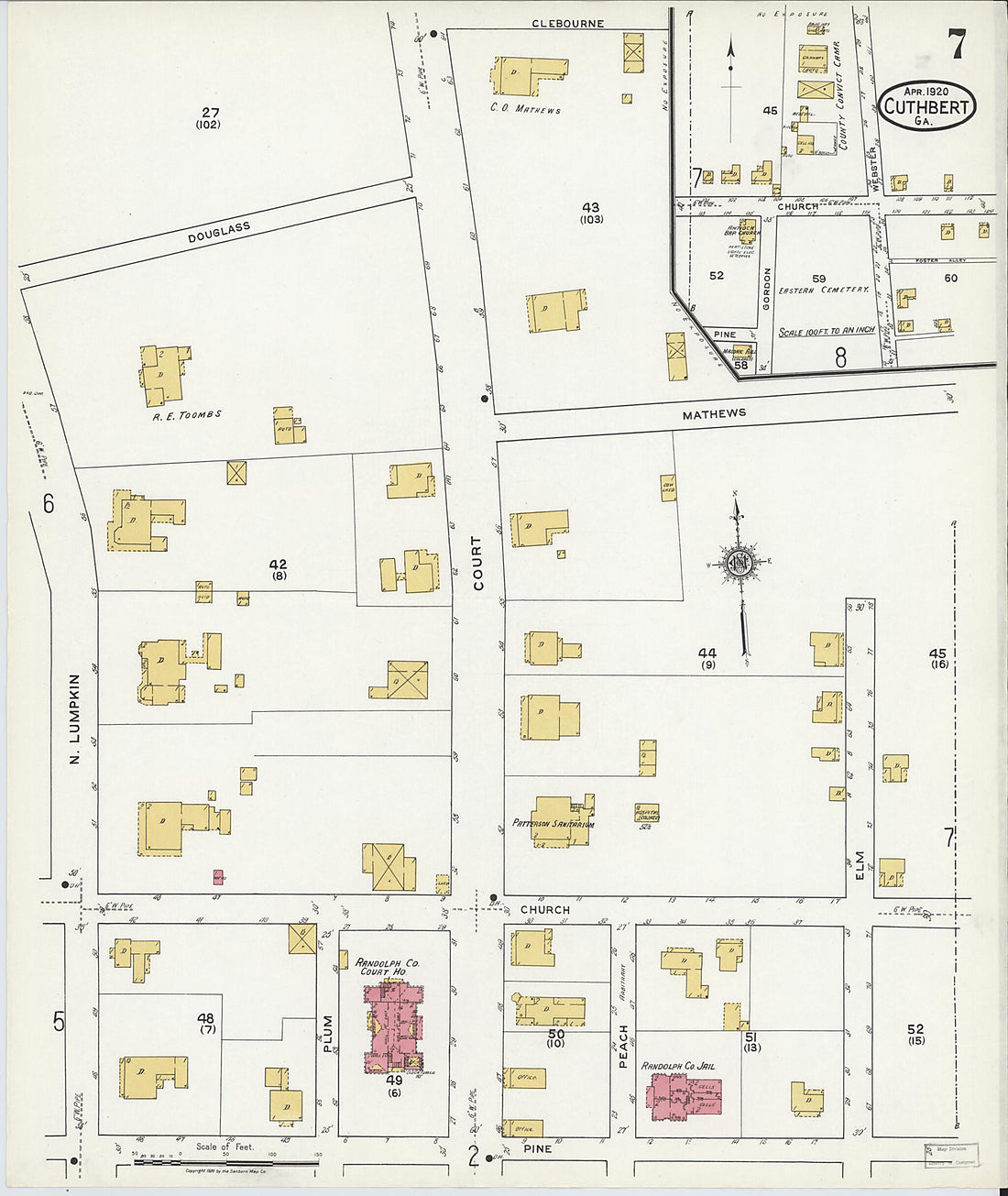 This old map of Cuthbert, Randolph County, Georgia was created by Sanborn Map Company in 1920