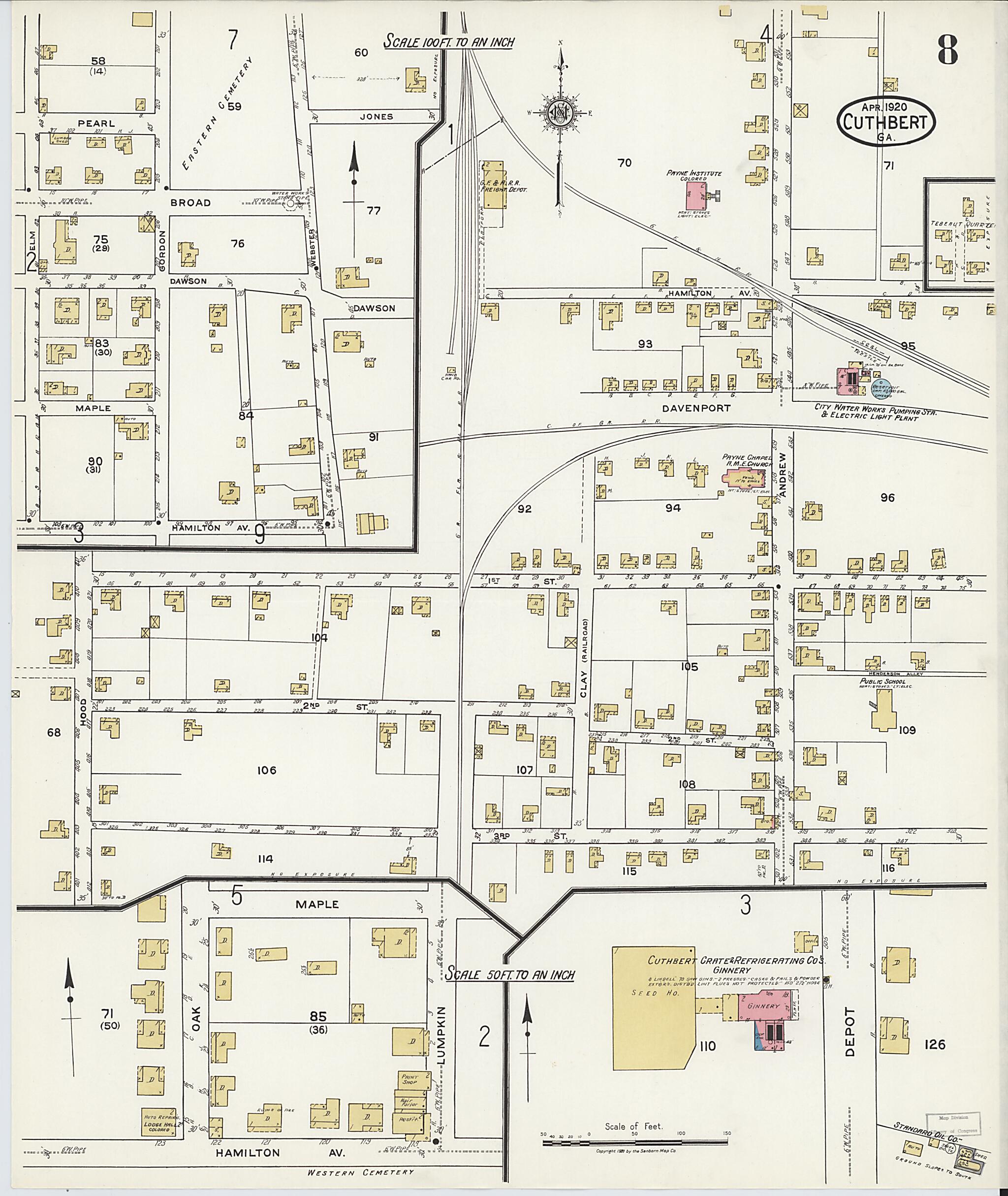 This old map of Cuthbert, Randolph County, Georgia was created by Sanborn Map Company in 1920