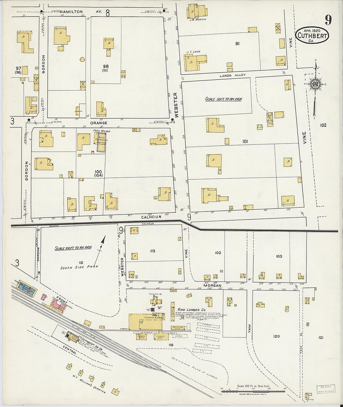 This old map of Cuthbert, Randolph County, Georgia was created by Sanborn Map Company in 1920