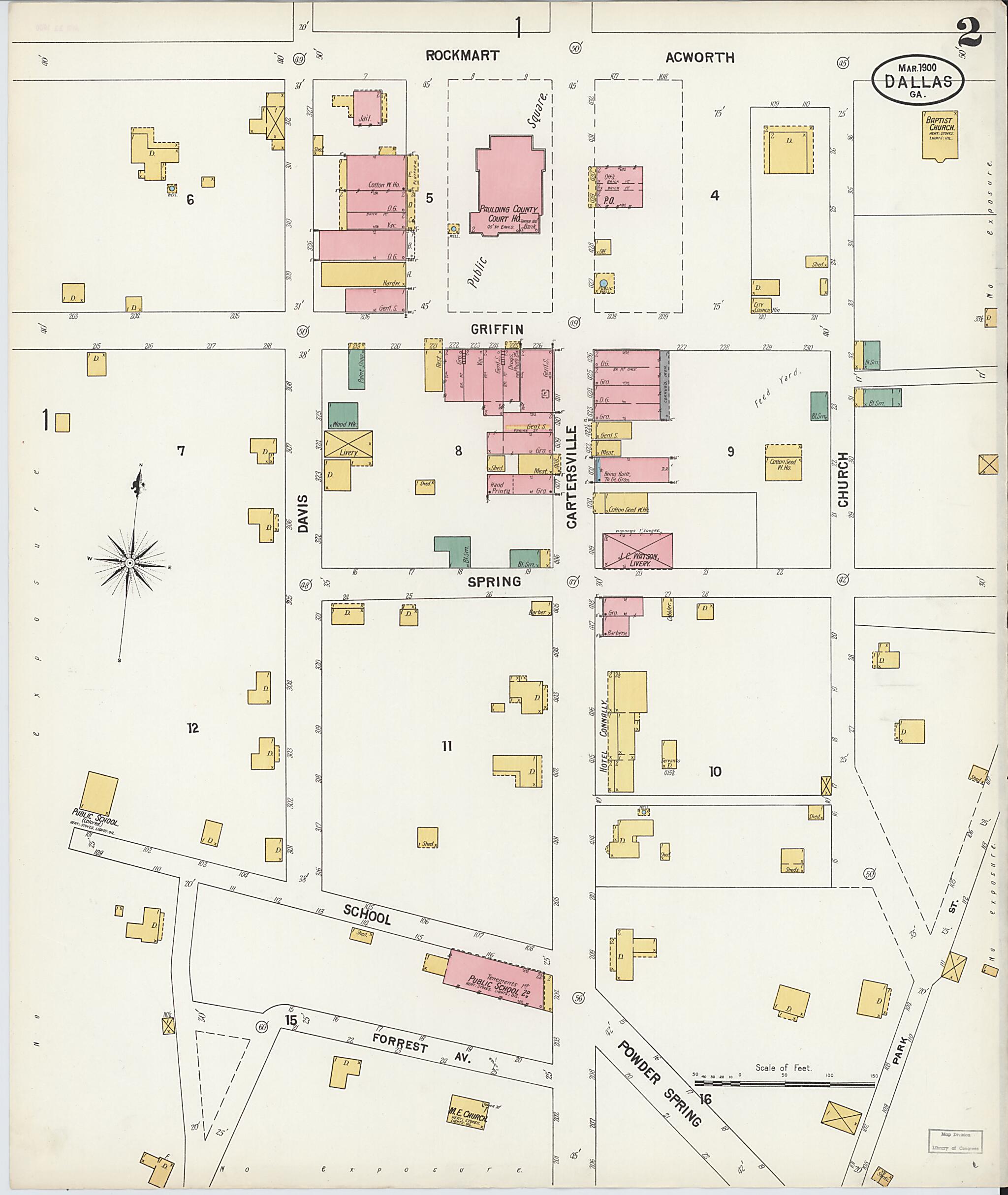 This old map of Dallas, Paulding County, Georgia was created by Sanborn Map Company in 1900