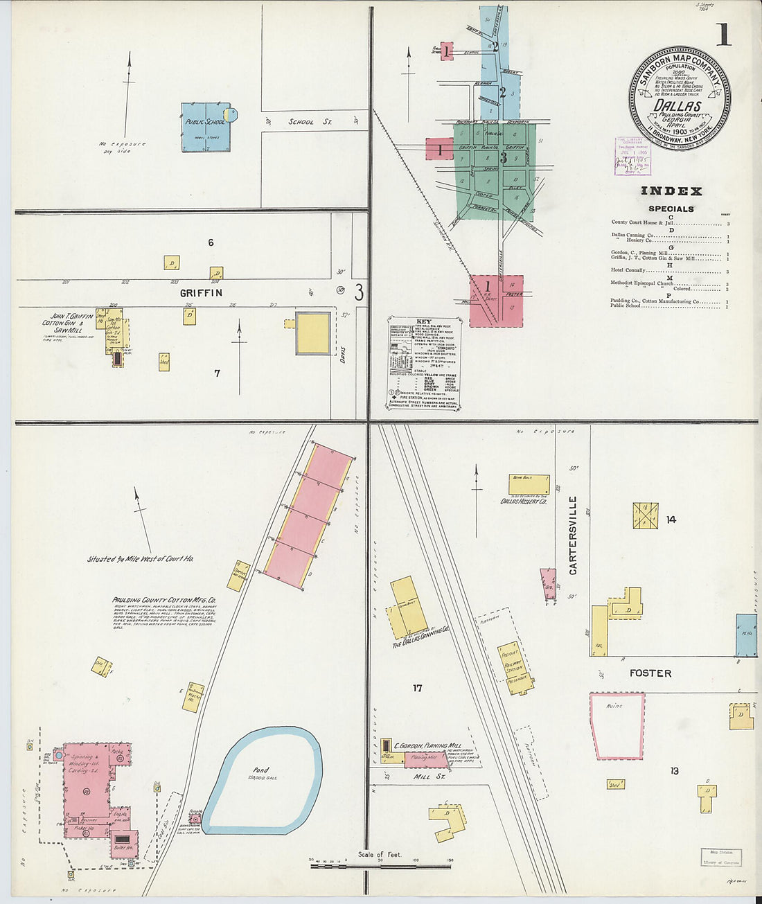 This old map of Dallas, Paulding County, Georgia was created by Sanborn Map Company in 1905