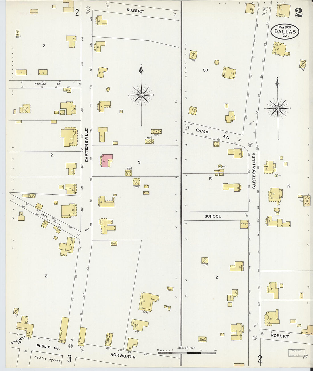 This old map of Dallas, Paulding County, Georgia was created by Sanborn Map Company in 1905