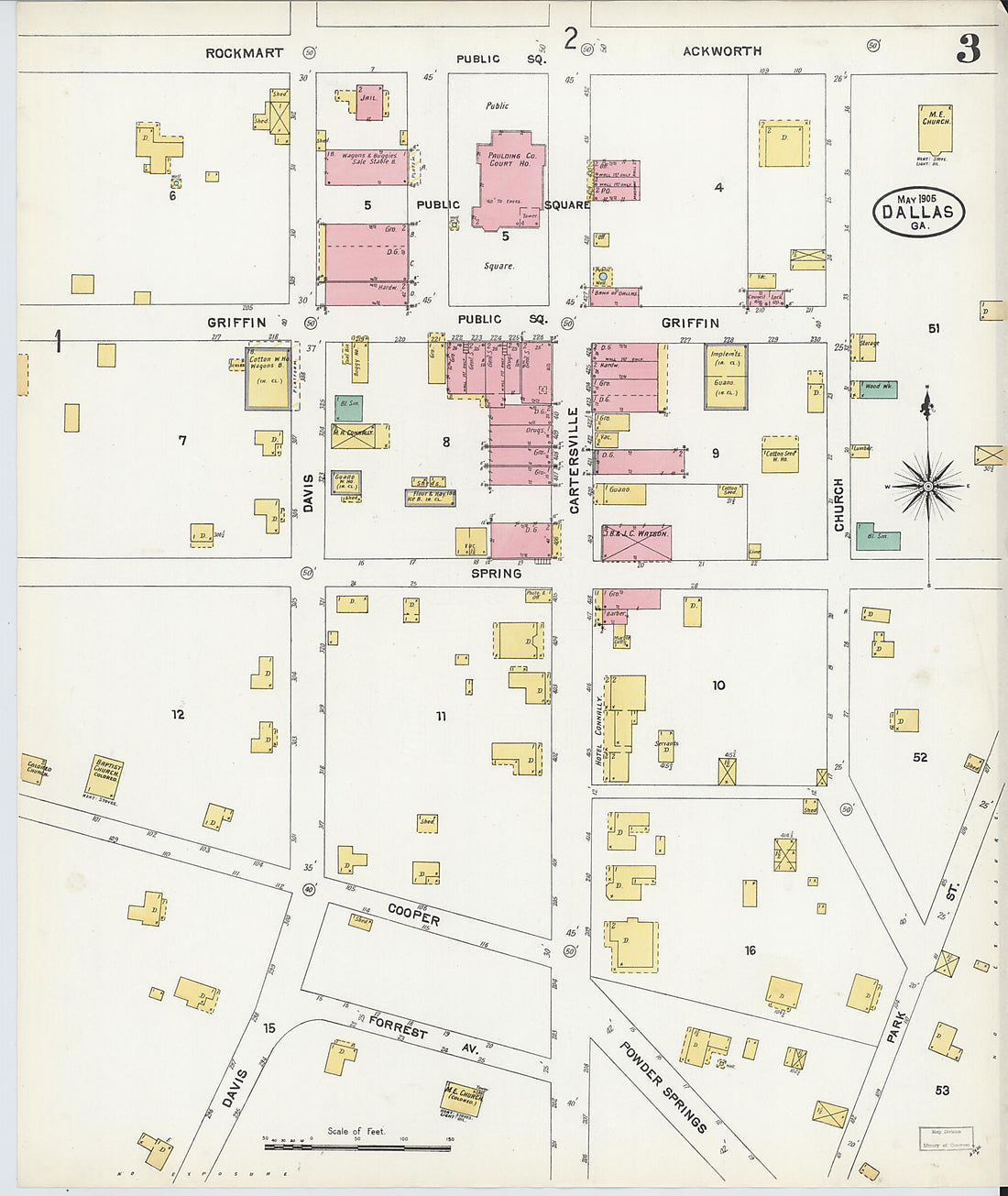 This old map of Dallas, Paulding County, Georgia was created by Sanborn Map Company in 1905