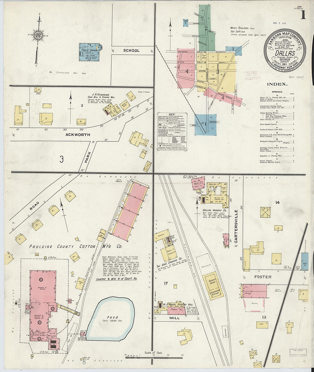 This old map of Dallas, Paulding County, Georgia was created by Sanborn Map Company in 1911