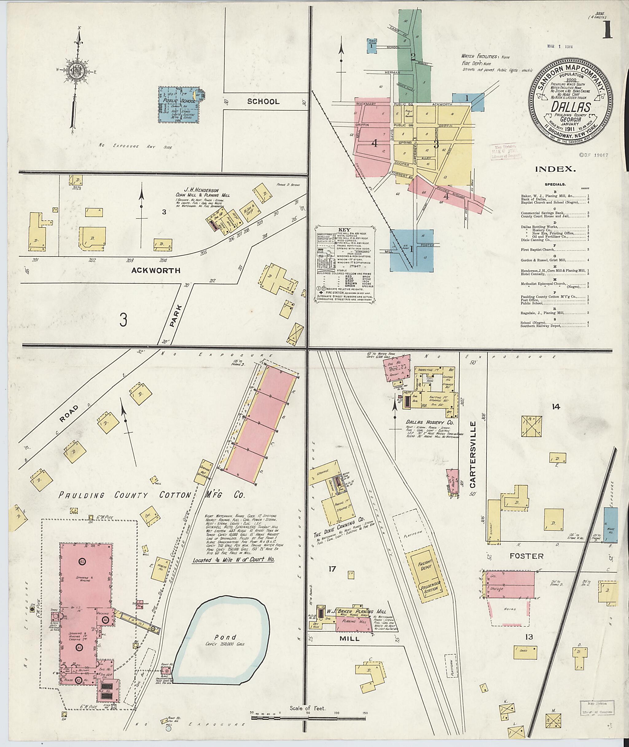 This old map of Dallas, Paulding County, Georgia was created by Sanborn Map Company in 1911