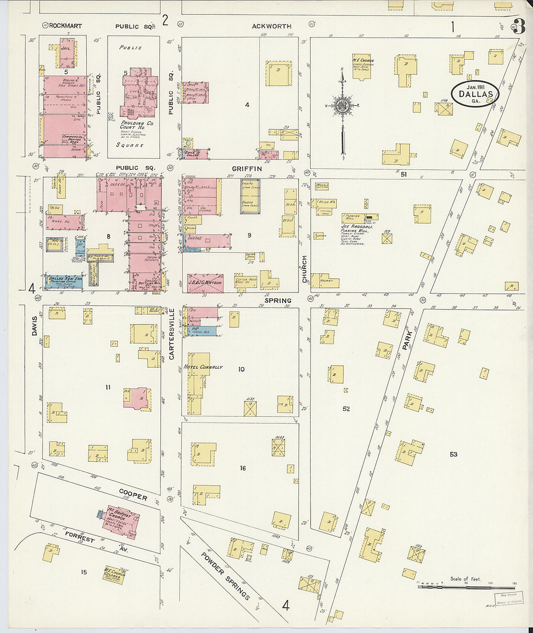 This old map of Dallas, Paulding County, Georgia was created by Sanborn Map Company in 1911